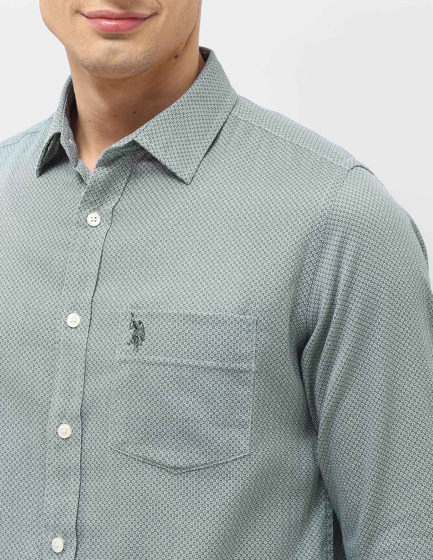All Over Printed Tailored Fit Shirt Olive - U.S. Polo Assn. India | Large