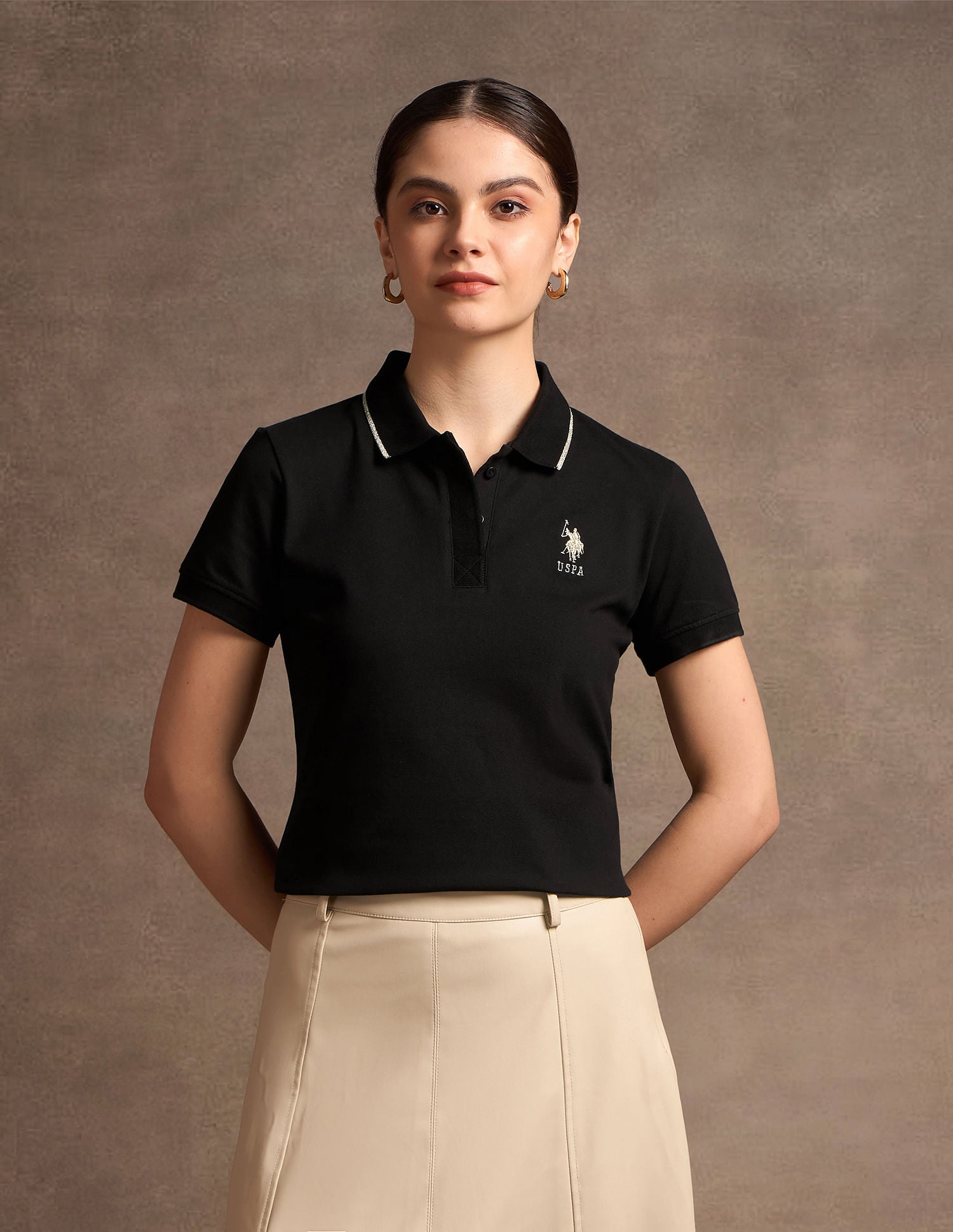 Lurex Tipped Solid Polo Shirt Black - U.S. POLO ASSN. | Large