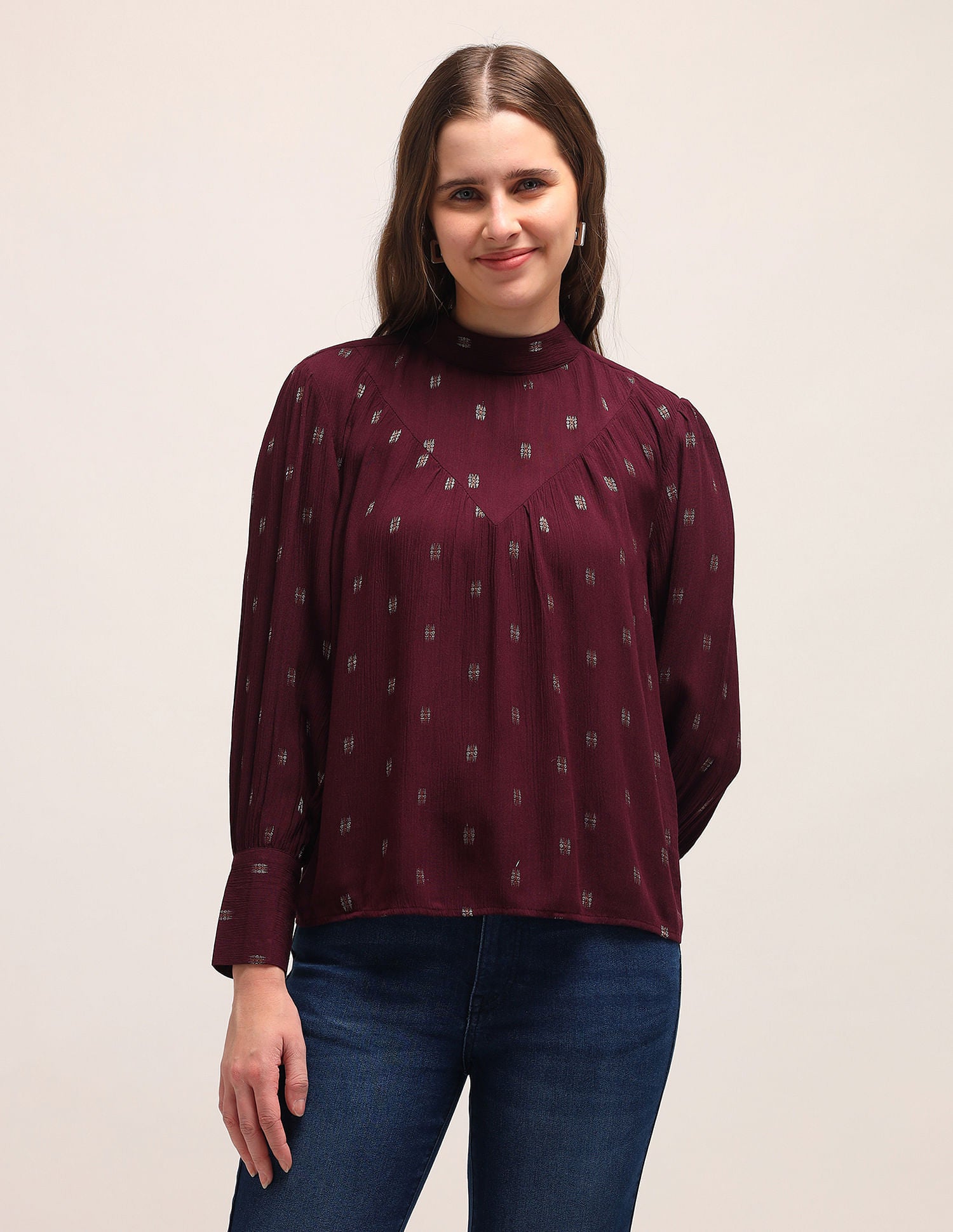 Patterned Weave Regular Fit Top Wine - U.S. POLO ASSN. | Large