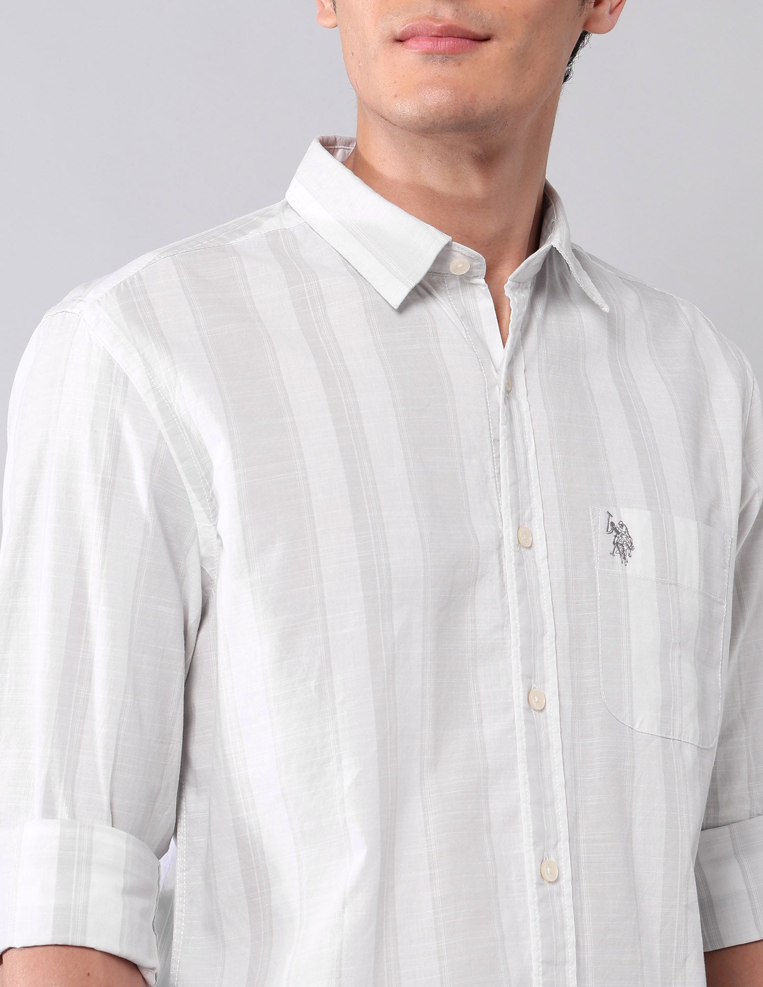 Vertical Striped Pure Cotton Shirt Stone - U.S. Polo Assn. India | Large