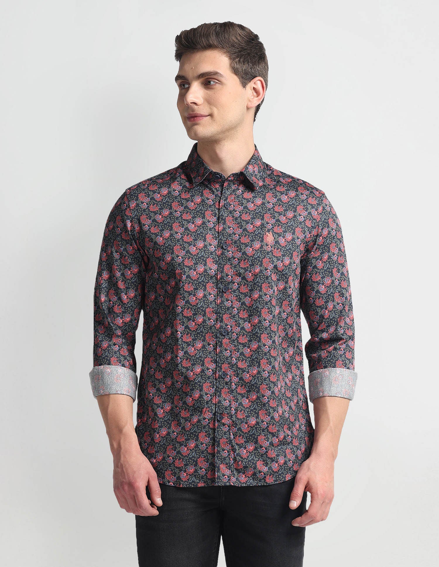 Floral Print Slim Shirt Red and Navy - U.S. Polo Assn. India | Large