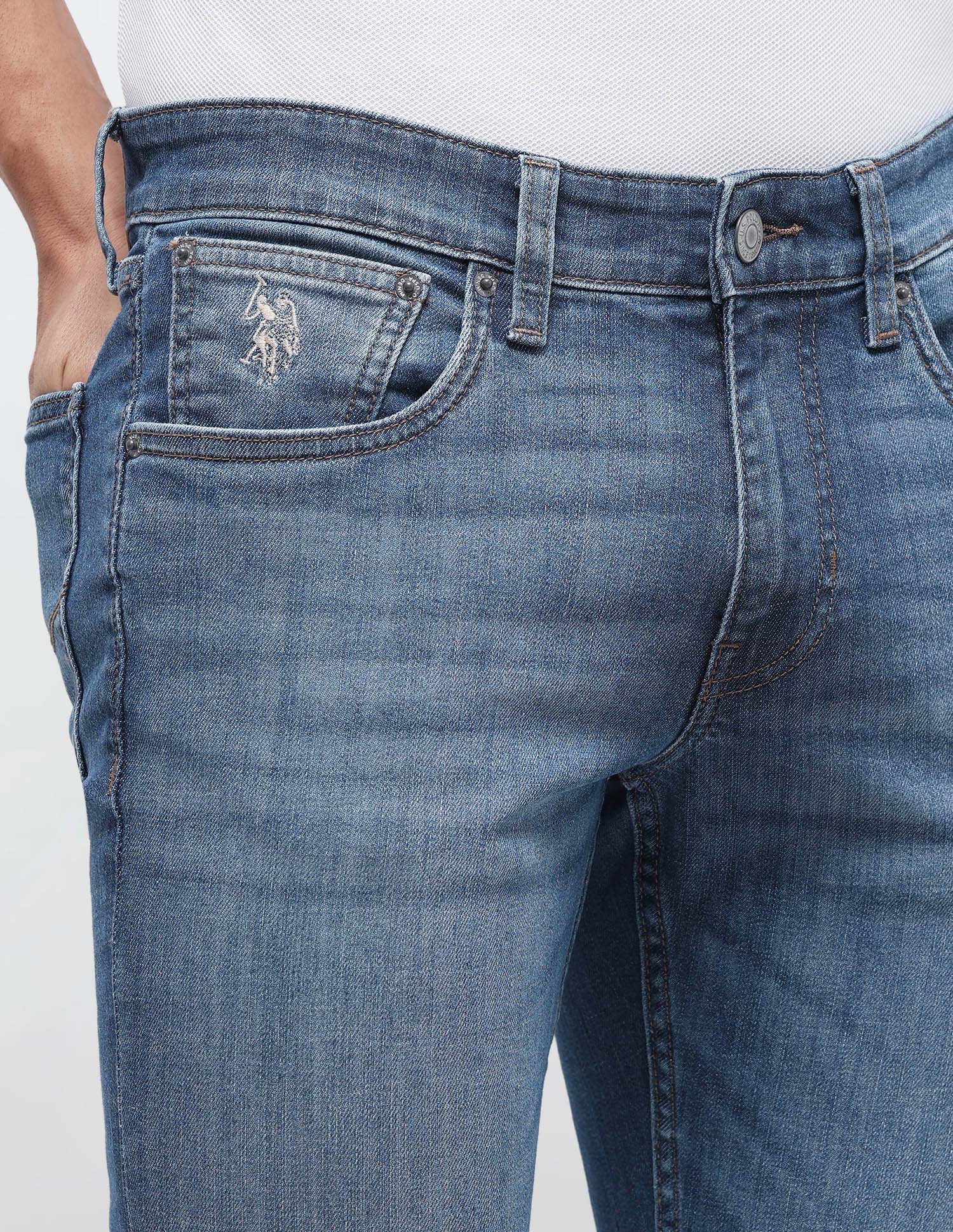 Brandon Slim Tapered Fit Blue Jeans Mid Blue - U.S. Polo Assn. India | Large