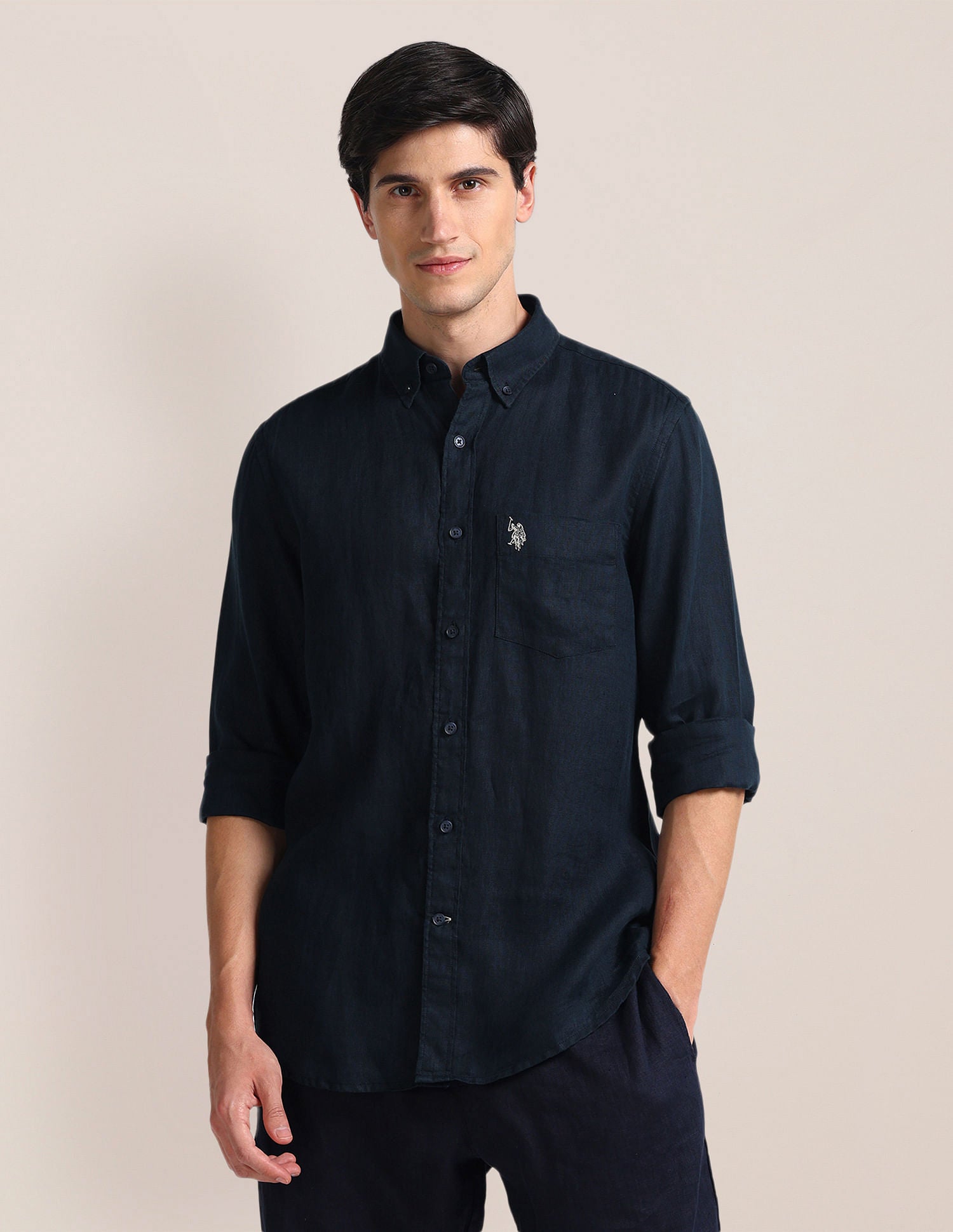 Button Down Linen Shirt Navy - U.S. POLO ASSN. | Large