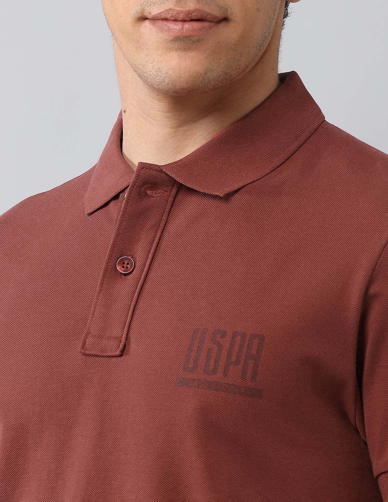 Muscle Fit Brand Printed Polo Shirt Rust - U.S. Polo Assn. India | Large