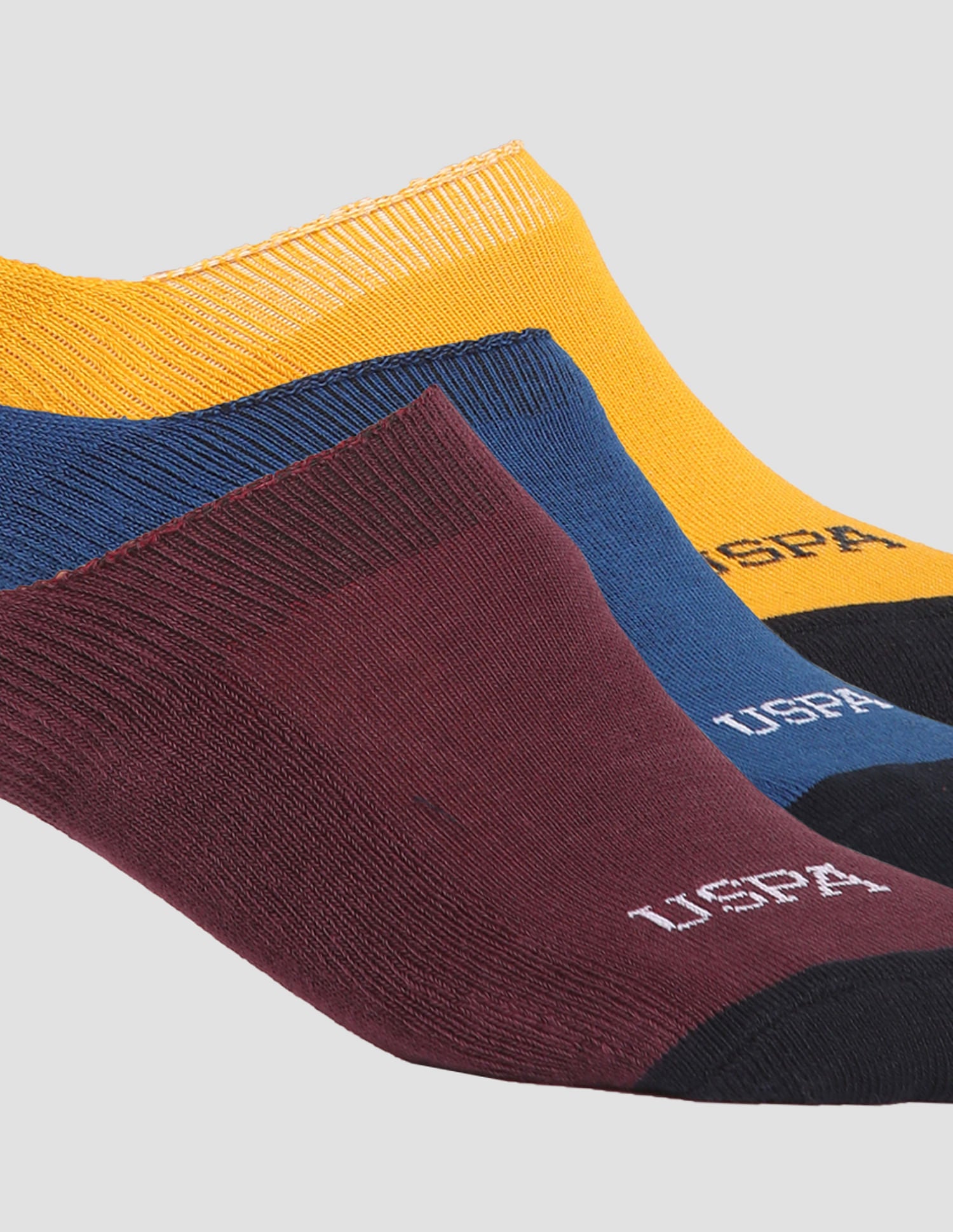 Terry Finish No Show ES004 Socks - Pack Of 3 Set Sail, Fig and Mineral Yellow - U.S. POLO ASSN. | Large