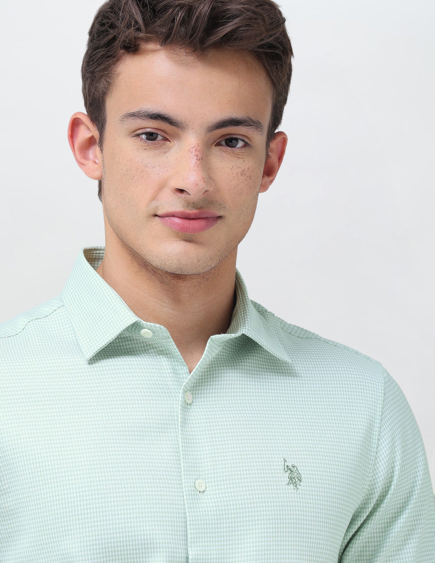 Tailored Fit Micro Checked Shirt Light Green - U.S. Polo Assn. India | Large