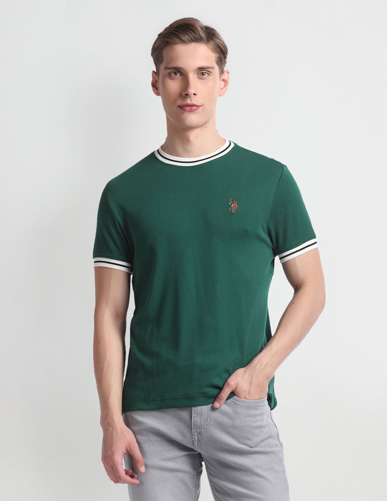 Crew Neck Solid T-Shirt Green - U.S. Polo Assn. India | Large