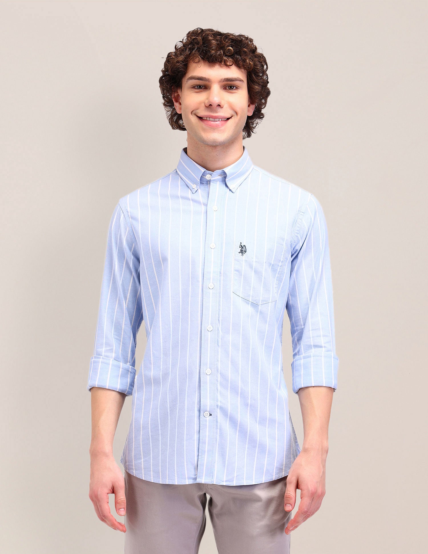 Striped Oxford Tailored Fit Shirt Blue - U.S. Polo Assn. India | Large
