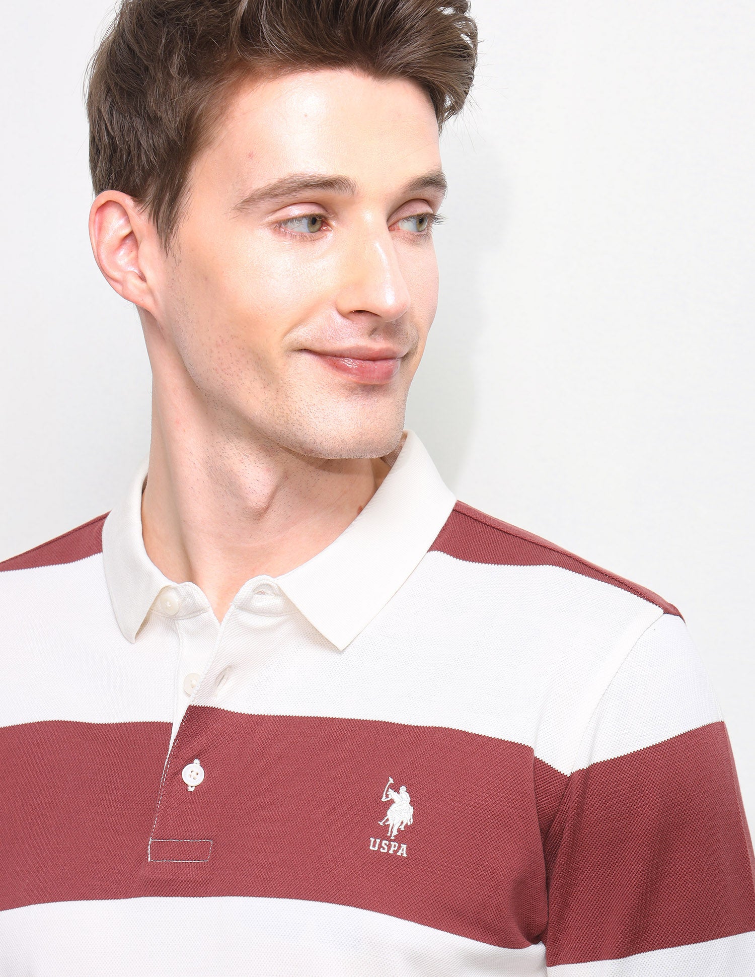 Horizontal Striped Slim Fit Polo Shirt Dark Pink - U.S. Polo Assn. India | Large