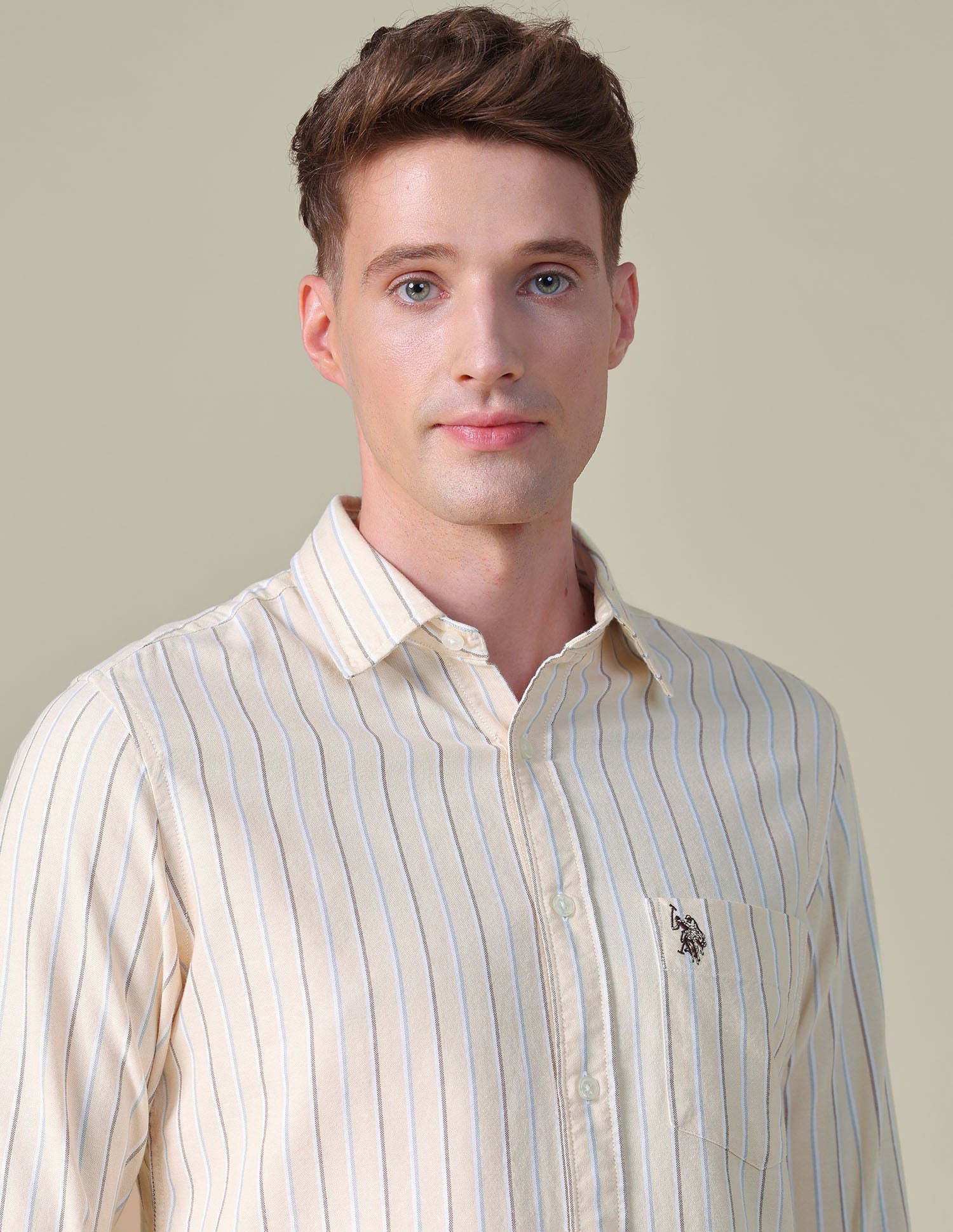 Vertical Striped Tailored Fit Shirt Light Yellow - U.S. POLO ASSN. | Large