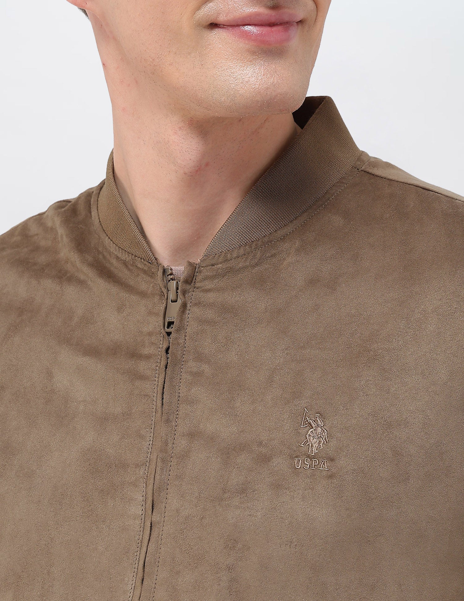 Solid Regular Fit Bomber Jacket Light Brown - U.S. Polo Assn. India | Large