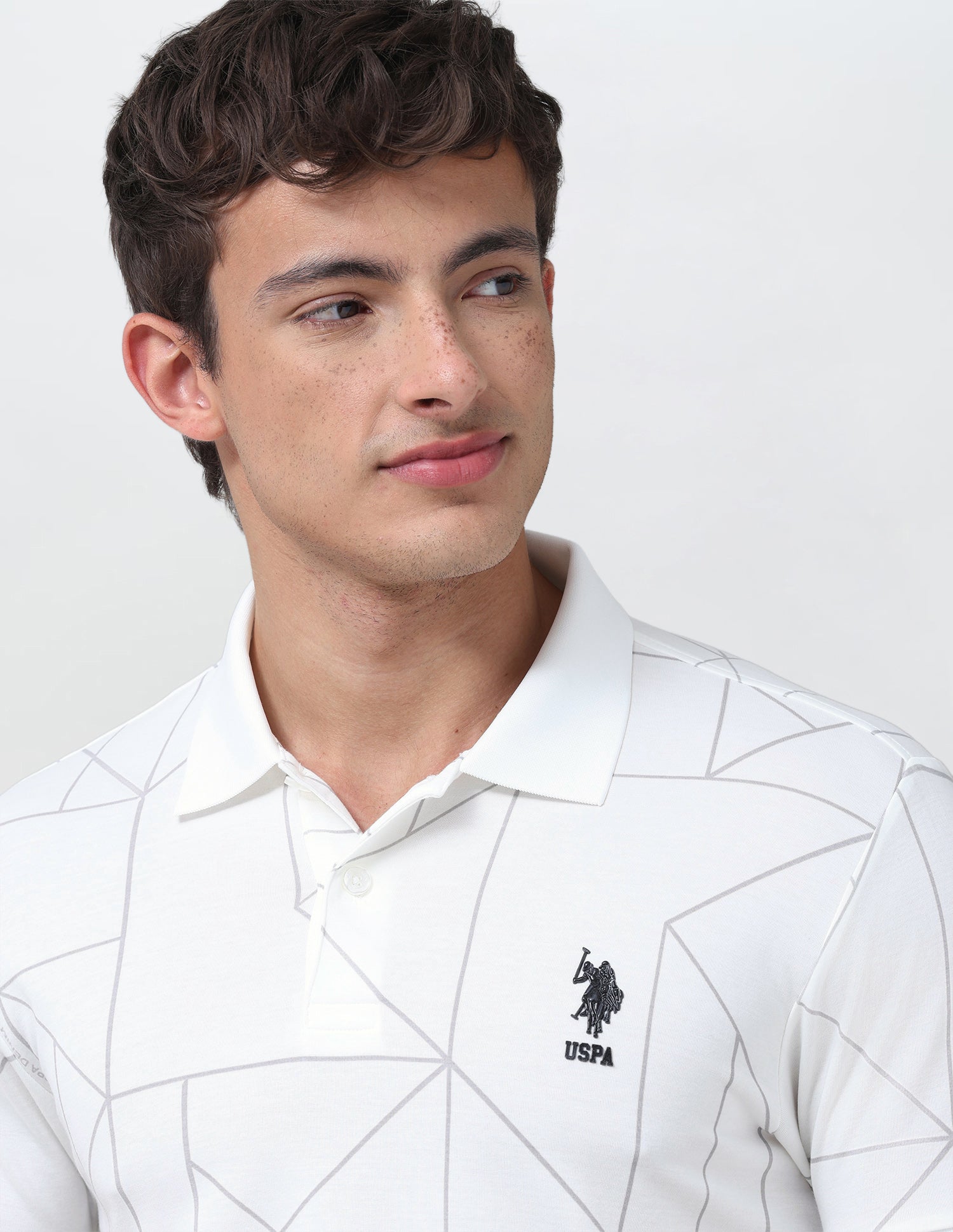 Geometric Printed Slim Fit Polo Shirt White - U.S. Polo Assn. India | Large