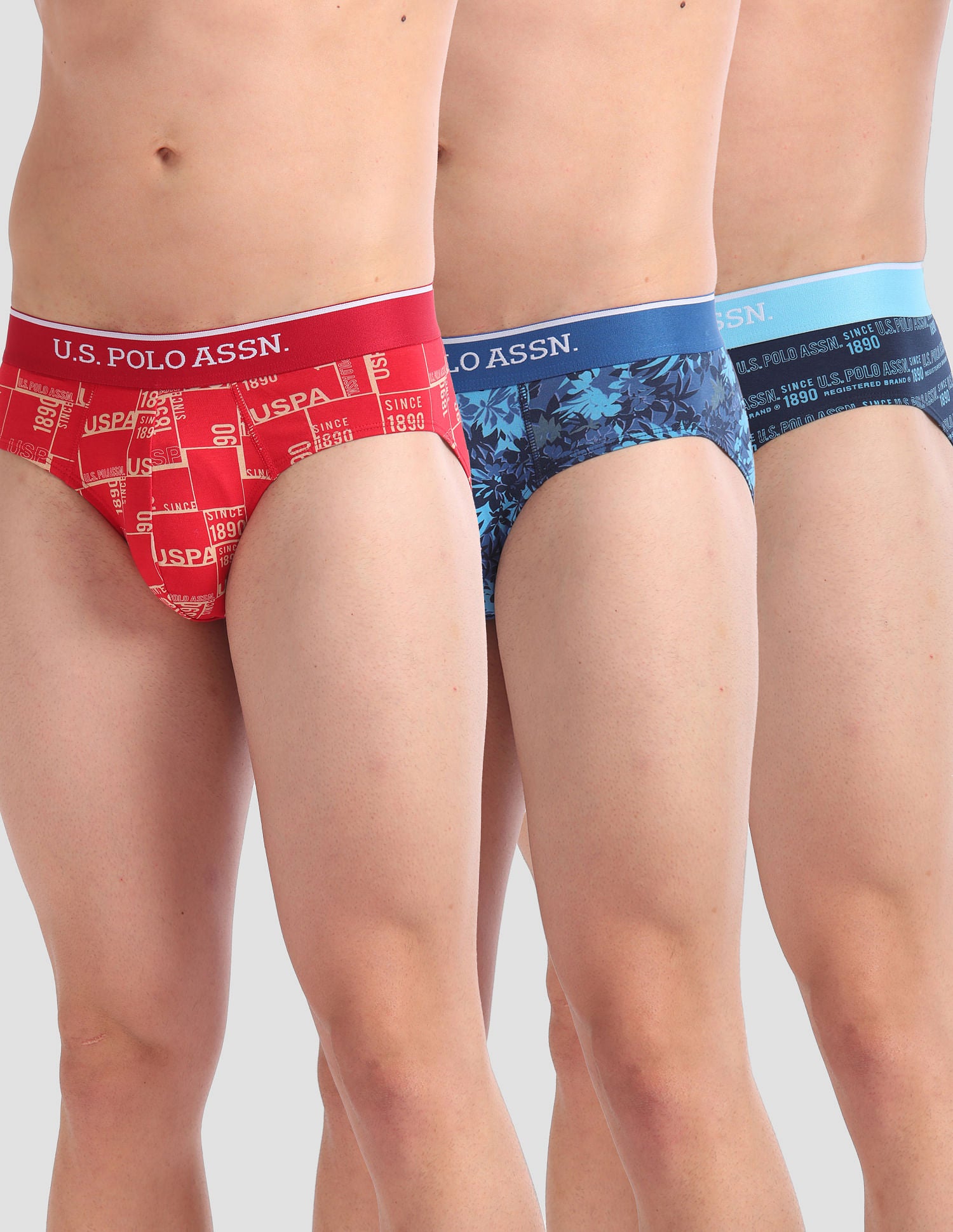 Abrasion Free Printed OEB01 Briefs - Pack Of 3 Blue, Navy and Red - U.S. POLO ASSN. | Large