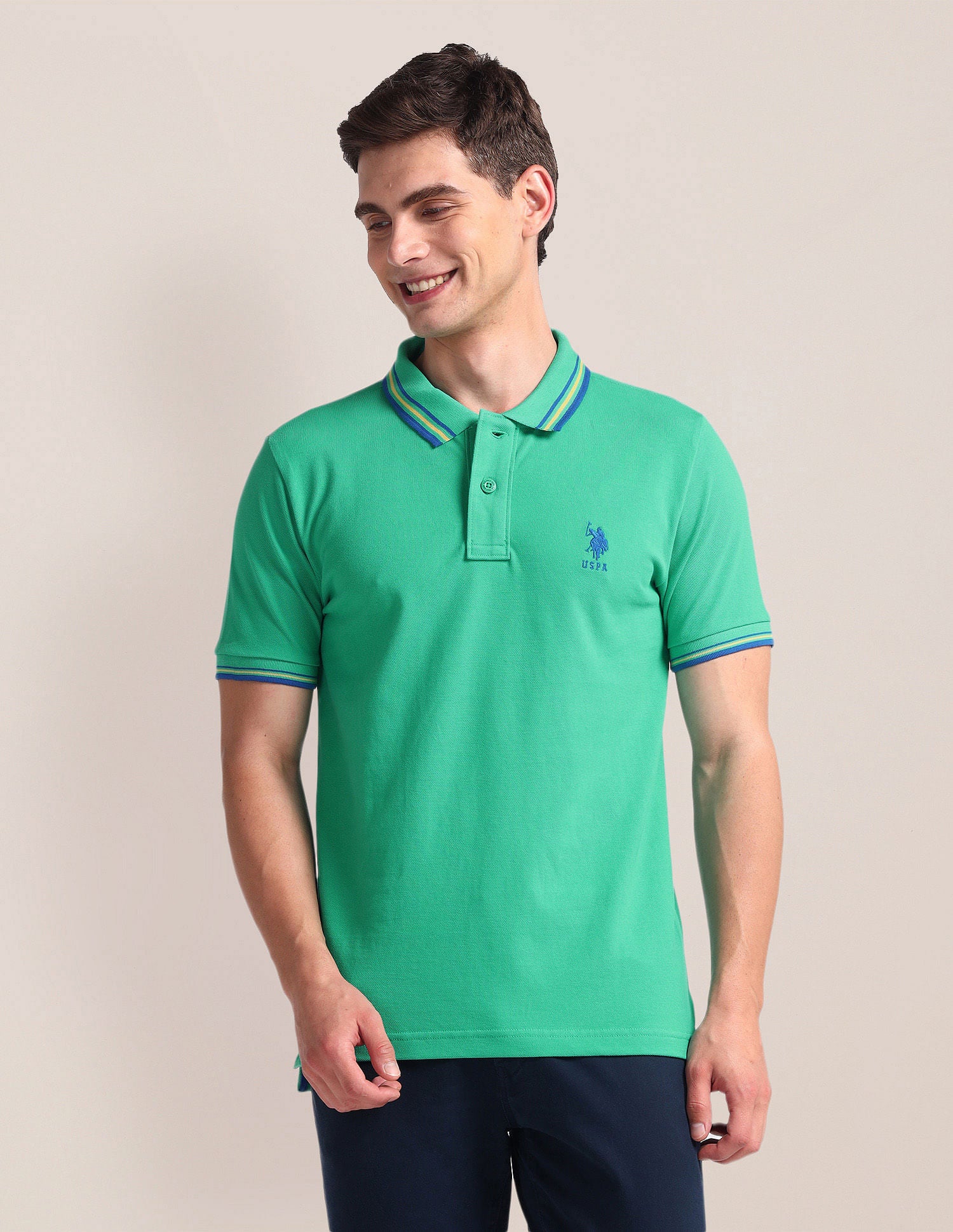 Tipped Collar Slim Polo Shirt Green - U.S. Polo Assn. India | Large