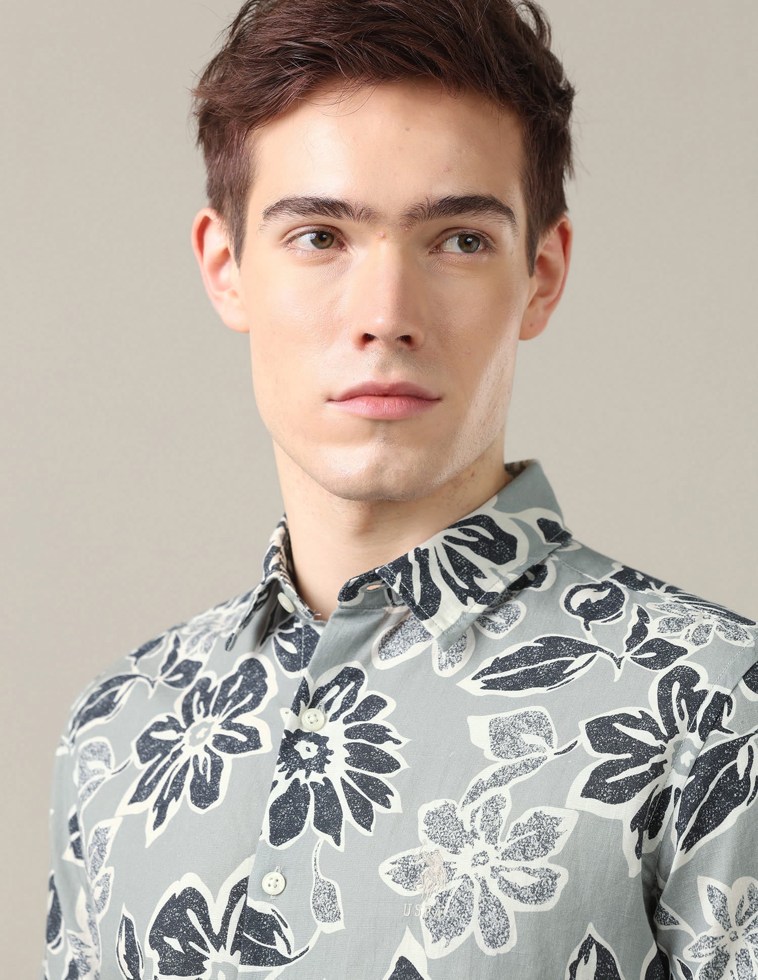 Floral Printed Regular Fit Shirt Green - U.S. Polo Assn. India | Large