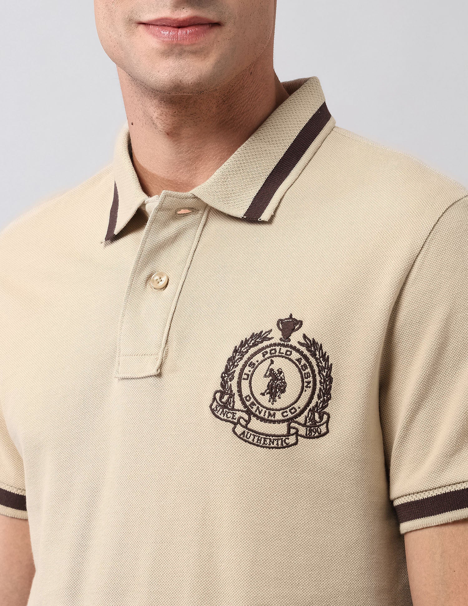 Pure Cotton Muscle Fit Polo Shirt Beige - U.S. Polo Assn. India | Large