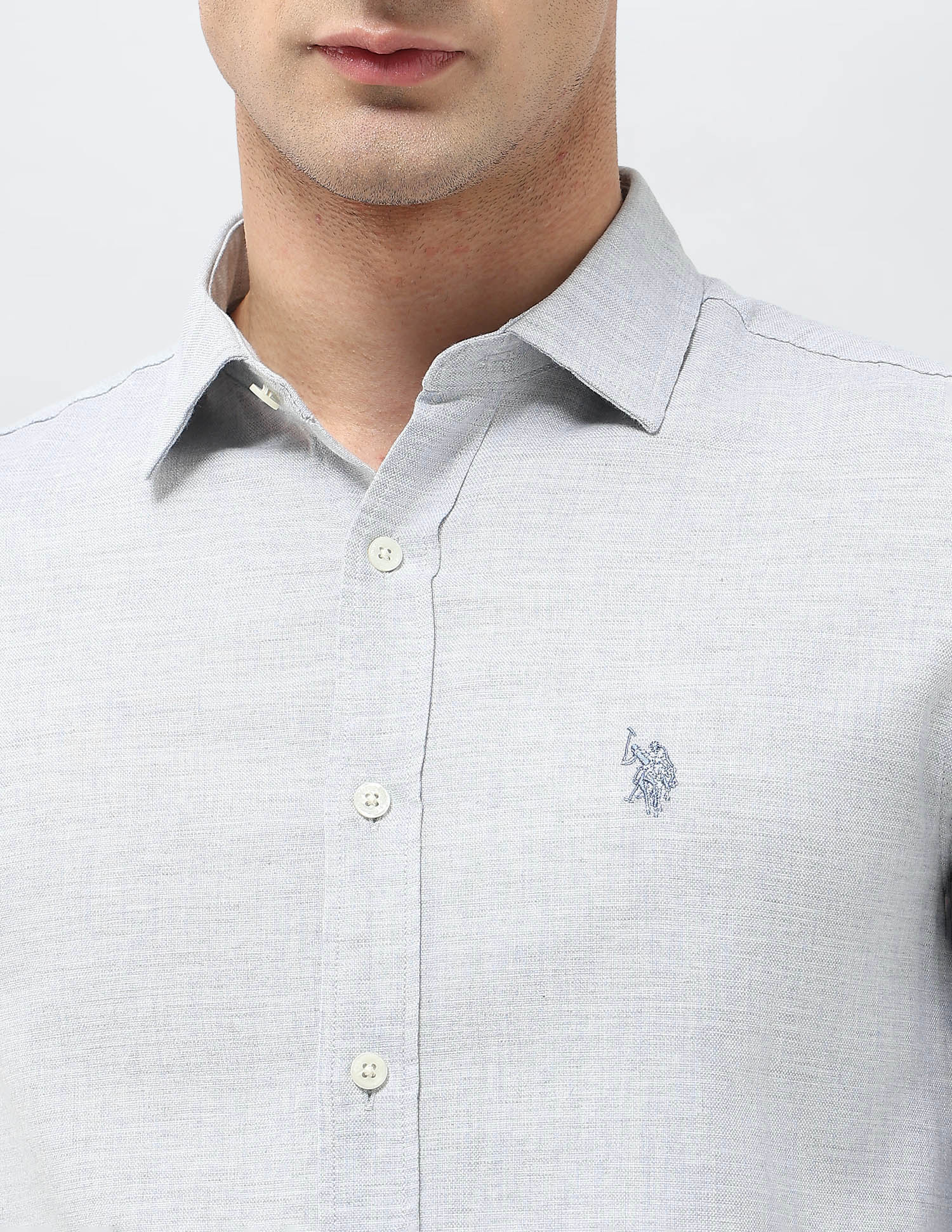 Heathered Tailored Fit Shirt Blue - U.S. POLO ASSN. | Large