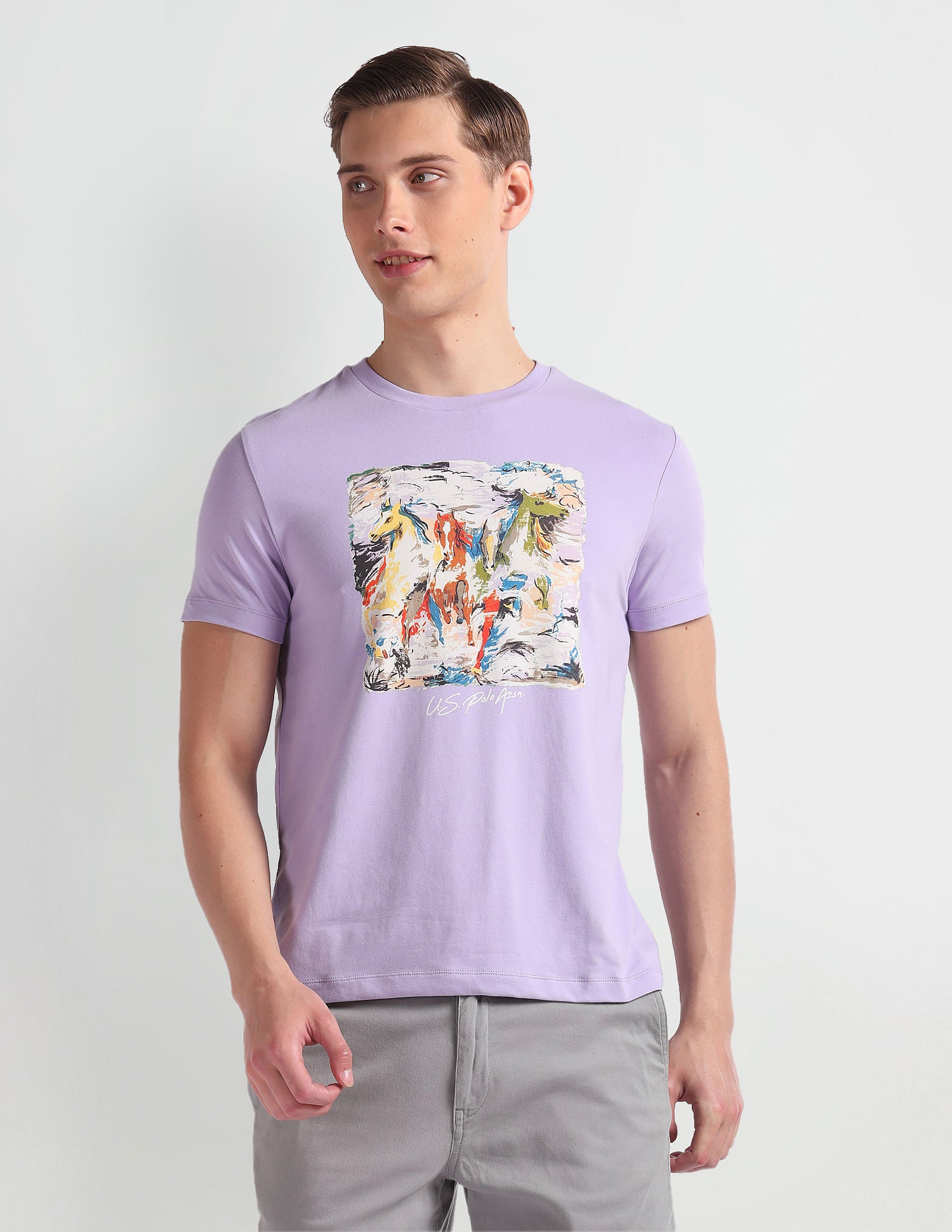 Graphic Print Cotton T-Shirt Purple - U.S. POLO ASSN. | Large