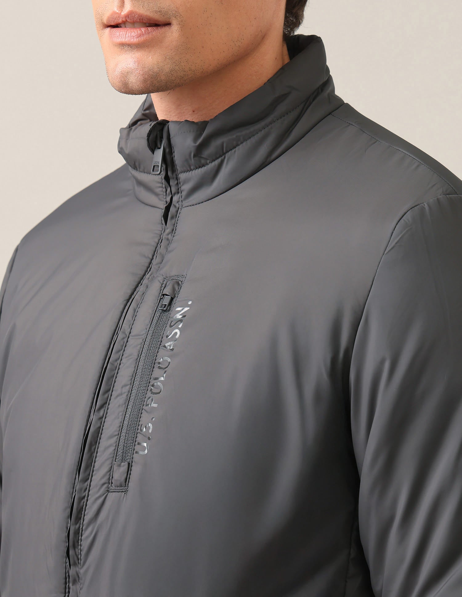 High Neck Solid Jacket Grey - U.S. Polo Assn. India | Large