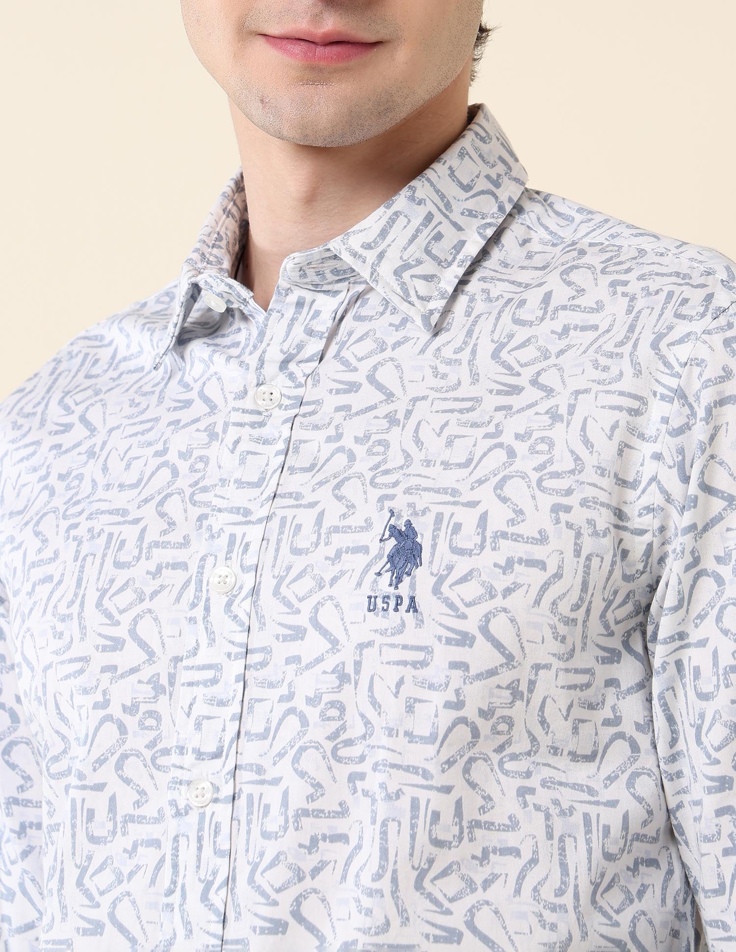 Abstract Printed Pure Cotton Shirt Light Blue - U.S. Polo Assn. India | Large