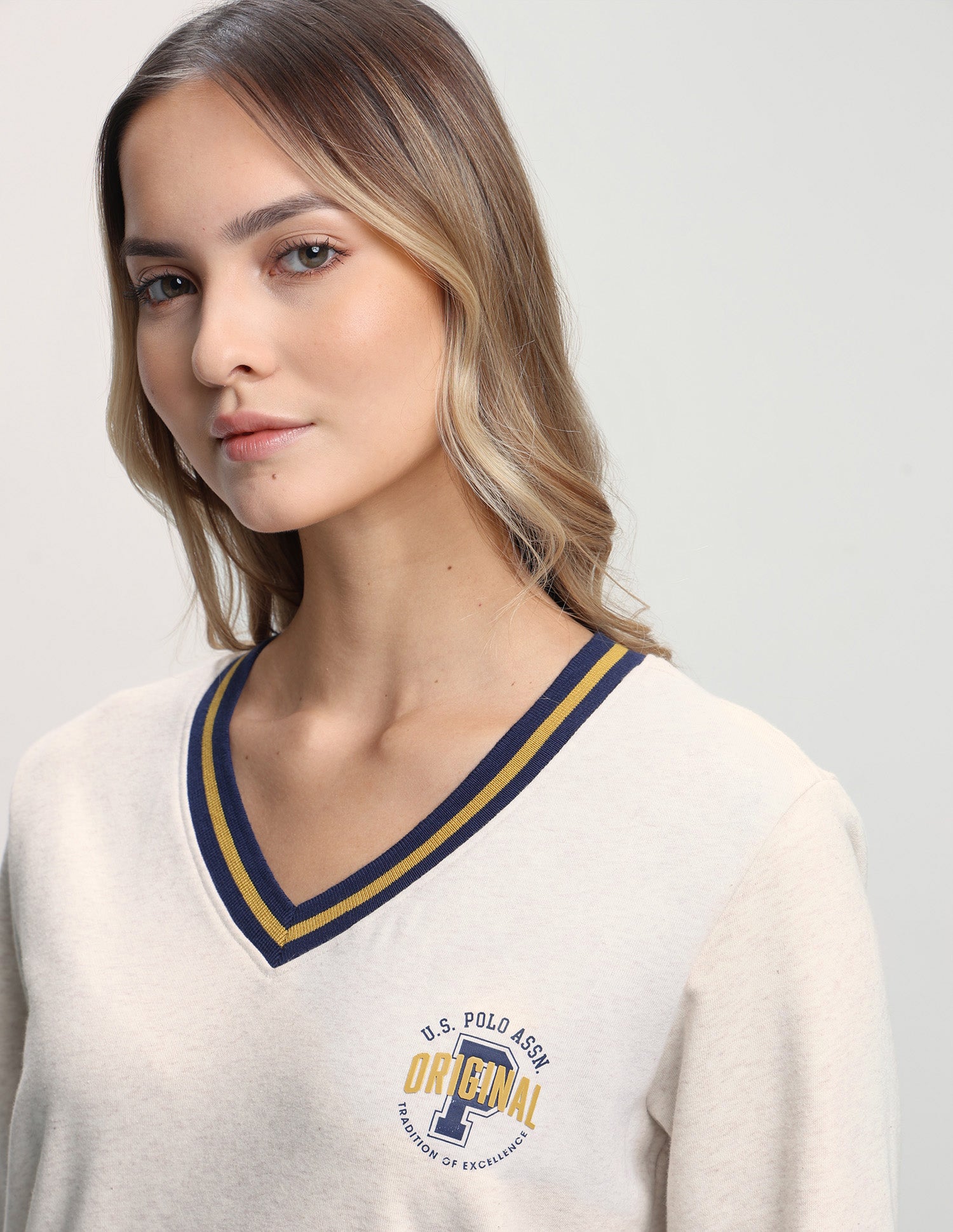 Solid Regular Fit Sweatshirt Beige - U.S. Polo Assn. India | Large