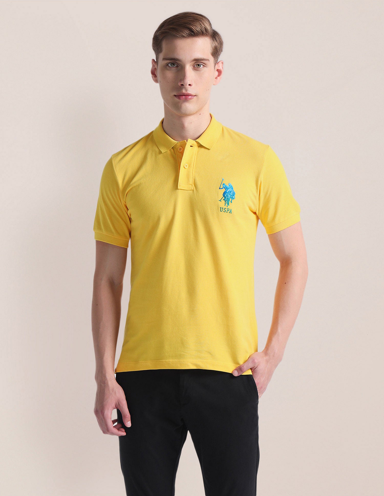 Solid Logo Polo Shirt Yellow - U.S. Polo Assn. India | Large
