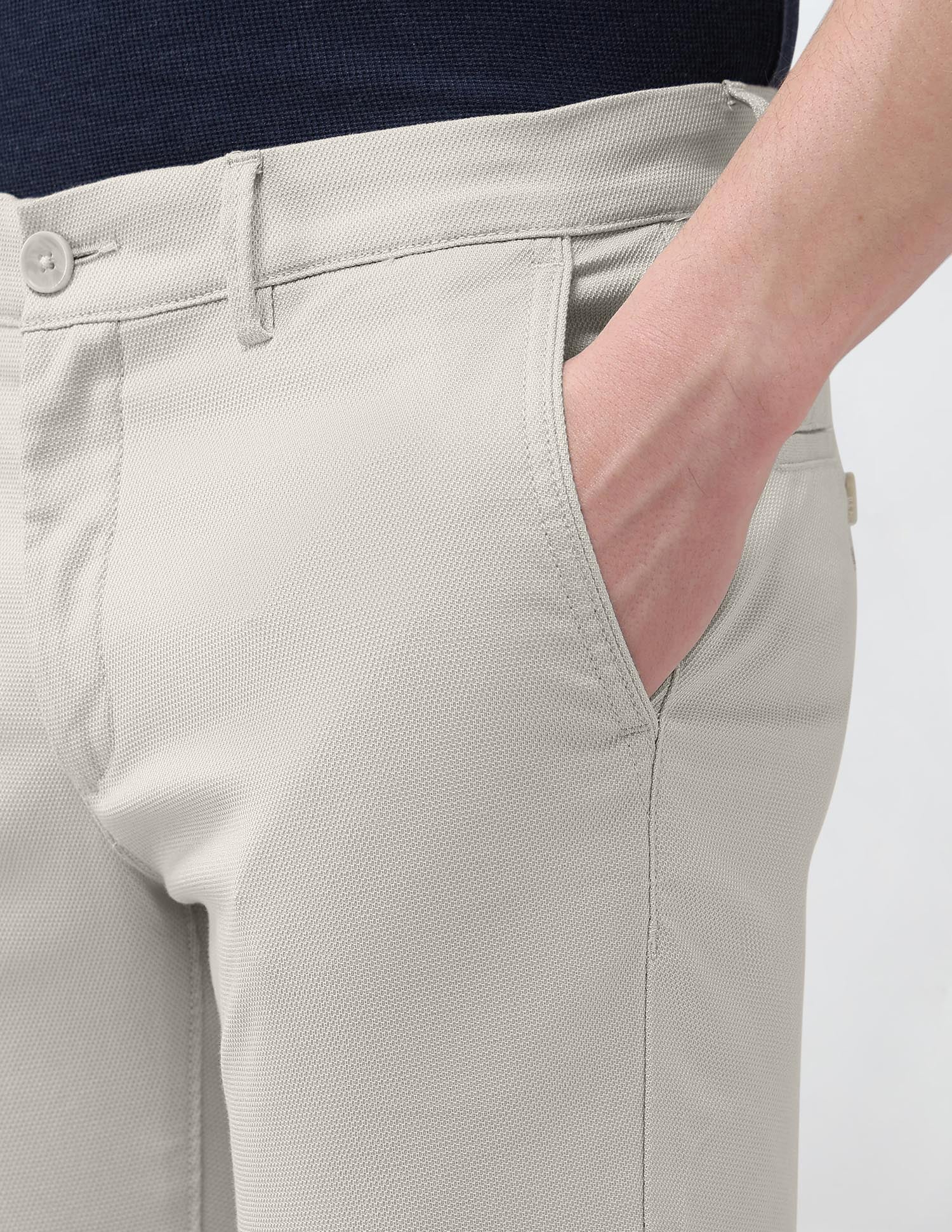 Denver Slim Fit Textured Trousers Stone - U.S. Polo Assn. India | Large
