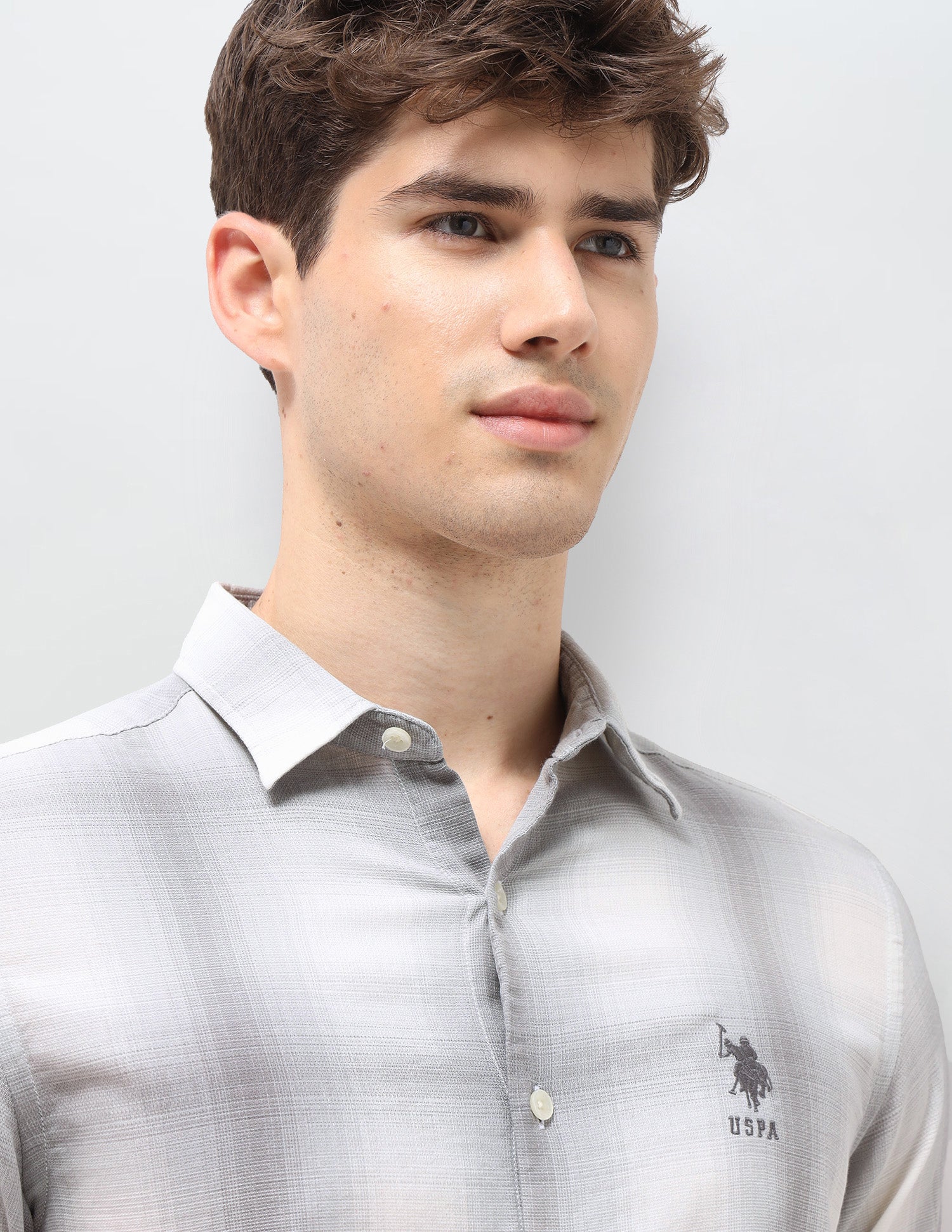 Tartan Checked Dobby Shirt Light Grey - U.S. Polo Assn. India | Large