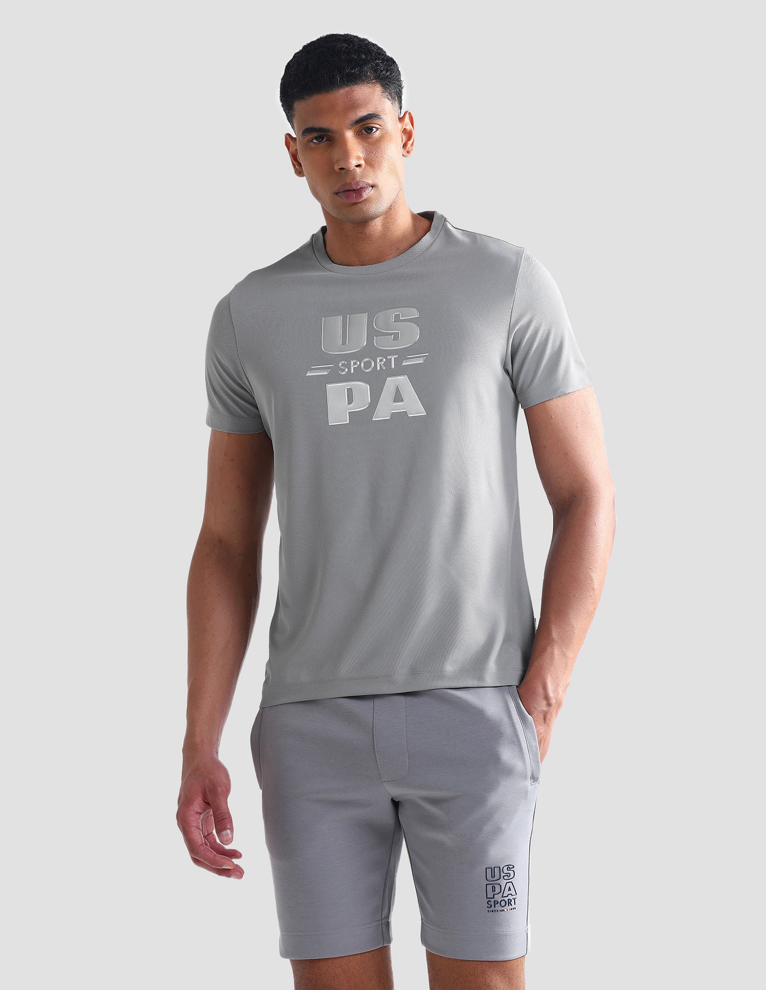 Brand Print Slim T-Shirt Grey - U.S. Polo Assn. India | Large