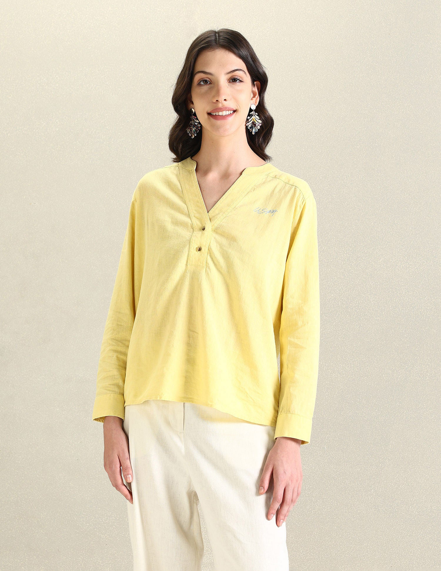 Solid Linen Tunic Top Light Yellow - U.S. POLO ASSN. | Large