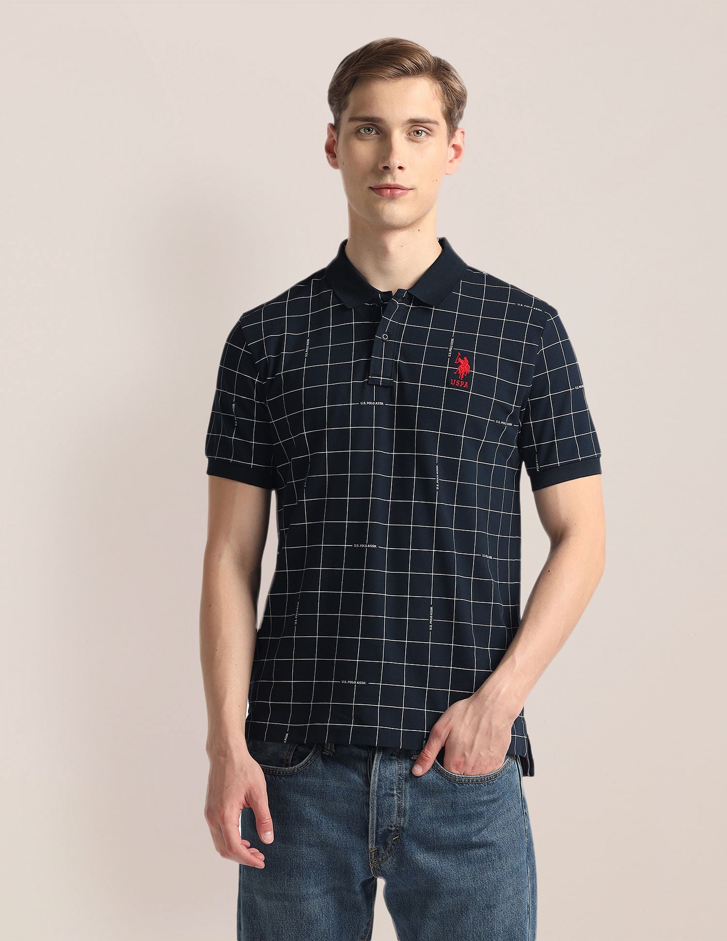 Graph Check Pique Polo Shirt Navy - U.S. Polo Assn. India | Large