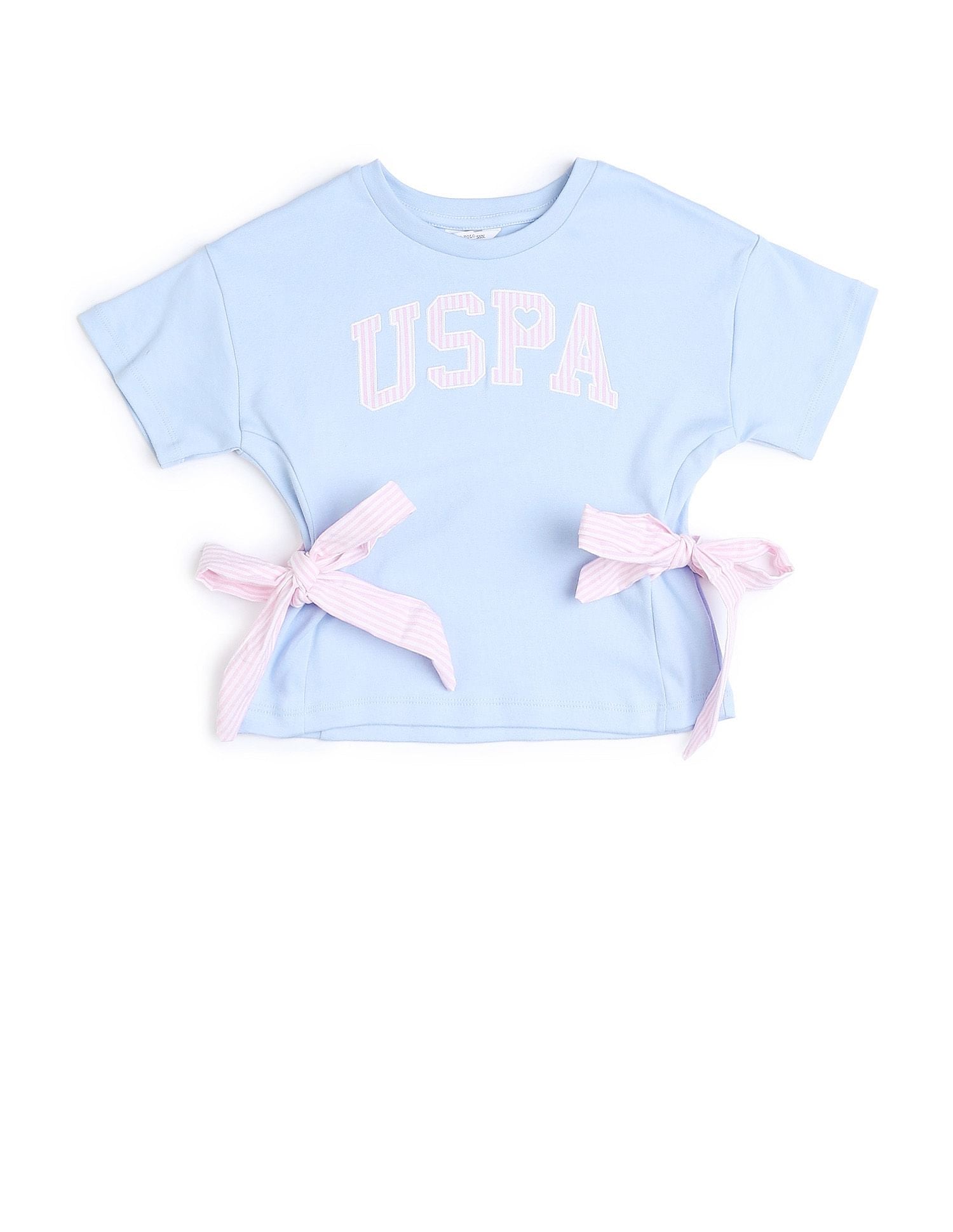 Girls Tie-up Bow Brand Printed T-Shirt Light Blue - U.S. POLO ASSN. | Large