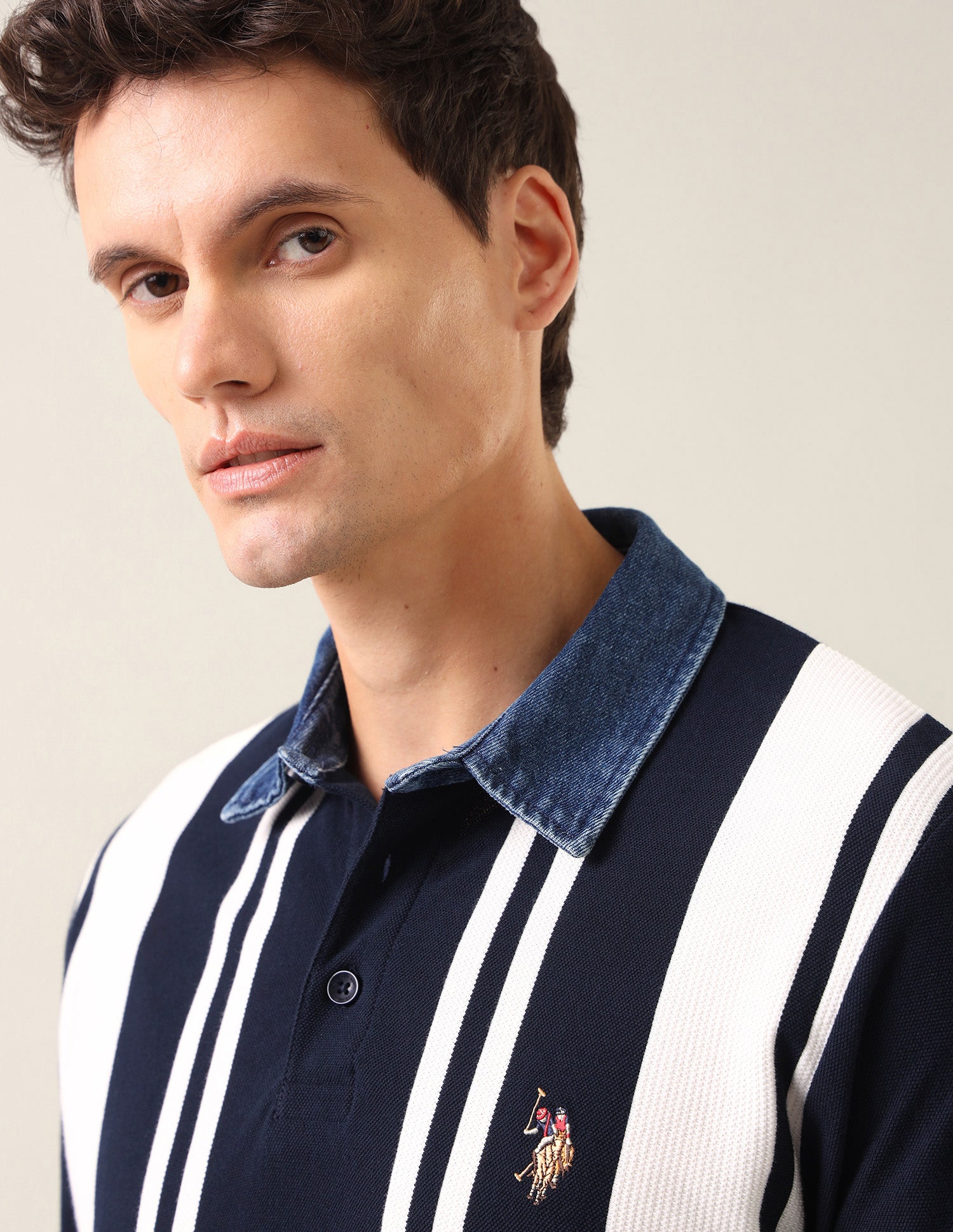 Vertical Striped Slim Fit Polo Shirt Navy - U.S. Polo Assn. India | Large