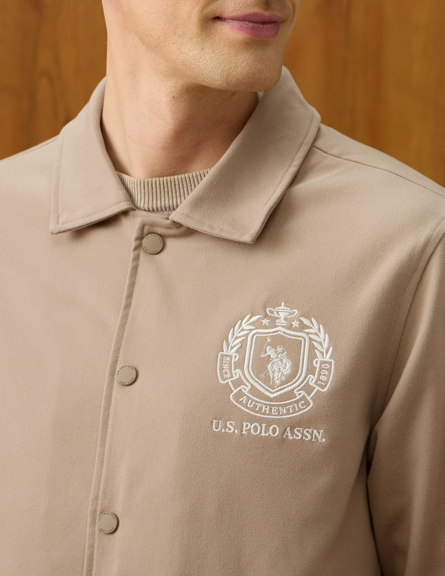 Equestrian Aisle Theater Regular Fit Varsity Jacket Khaki - U.S. POLO ASSN. | Large