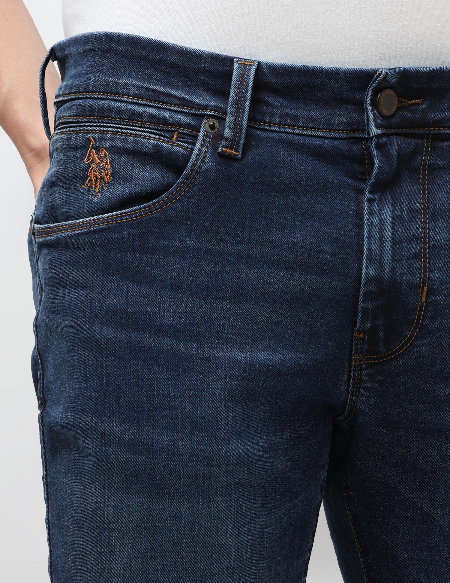 Brandon Slim Tapered Fit Blue Jeans Mid Blue - U.S. Polo Assn. India | Large