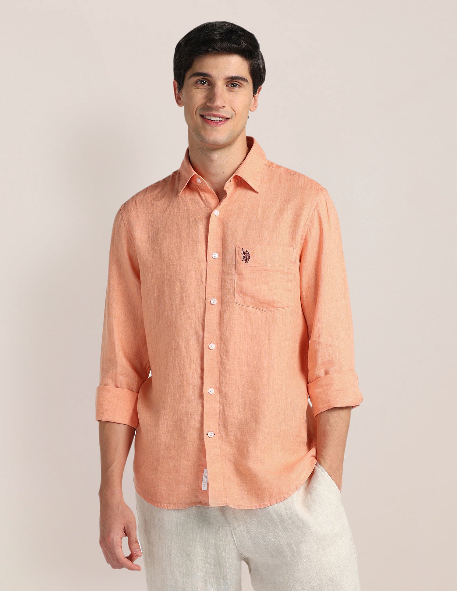 Solid Linen Shirt Orange - U.S. Polo Assn. India | Large