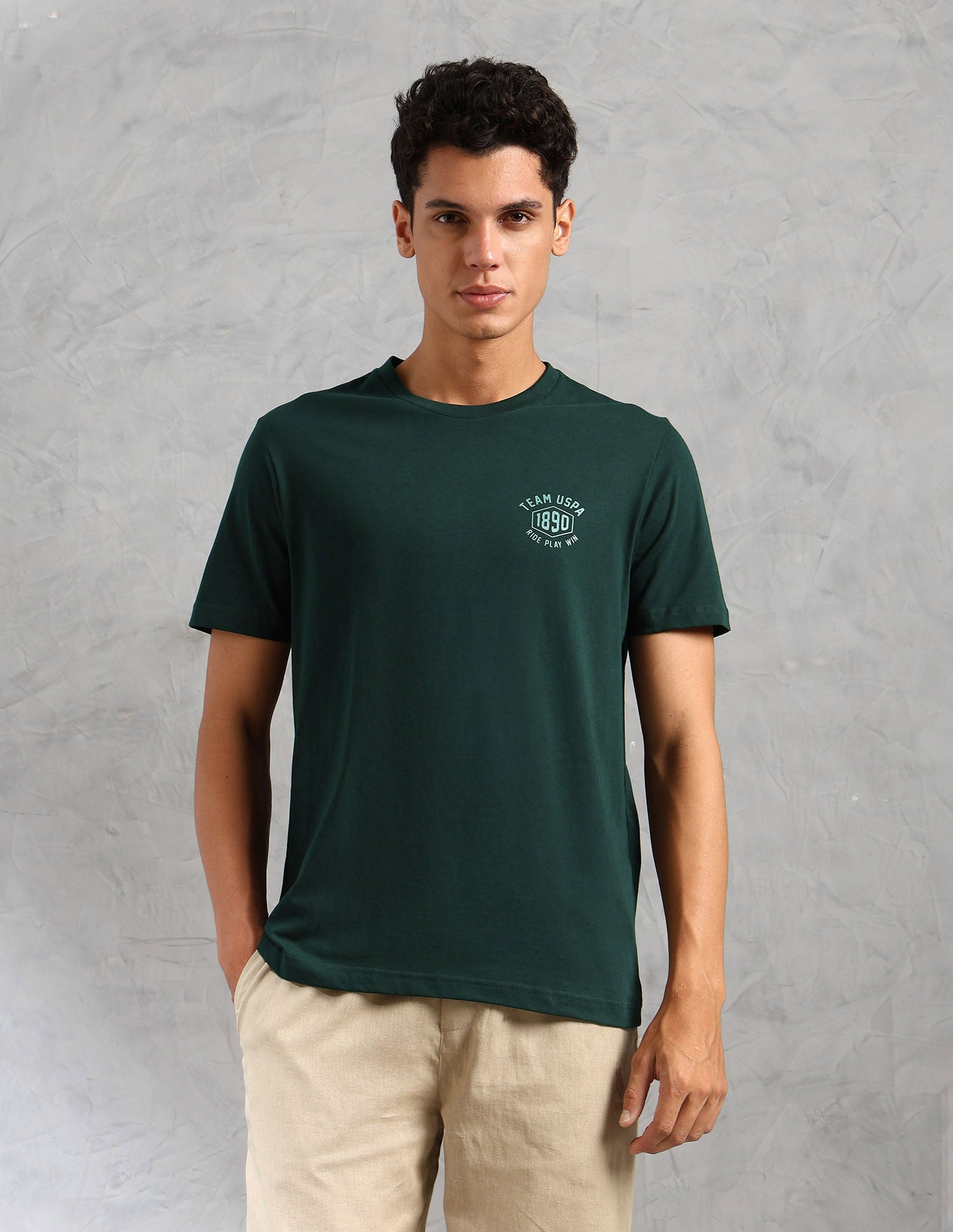 Comfort Fit Solid Cotton IYAL Lounge T-Shirt - Pack Of 2 Deep Green and Deep Grey - U.S. POLO ASSN. | Large