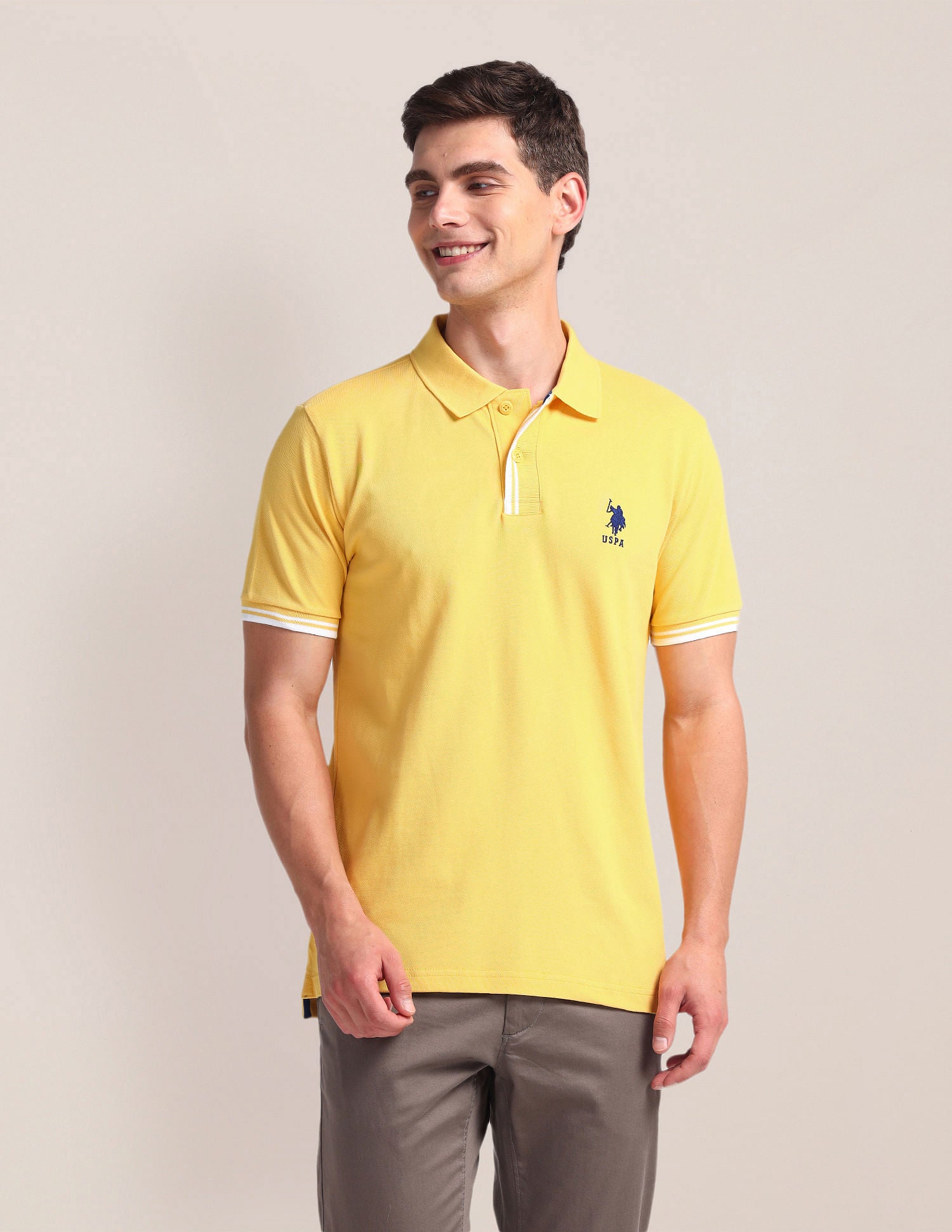 Tipped Placket Slim Polo Shirt Yellow - U.S. Polo Assn. India | Large