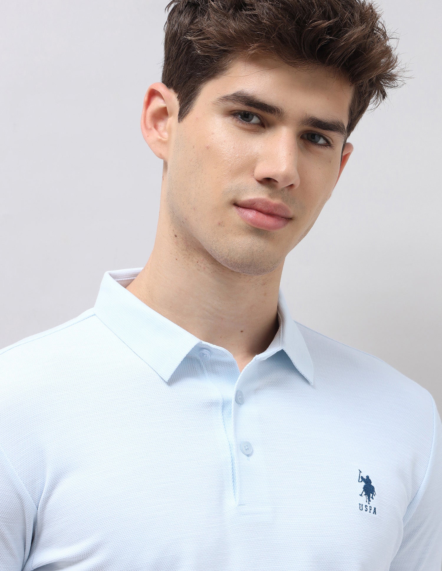 Solid Slim Fit Polo Shirt Light Blue - U.S. Polo Assn. India | Large