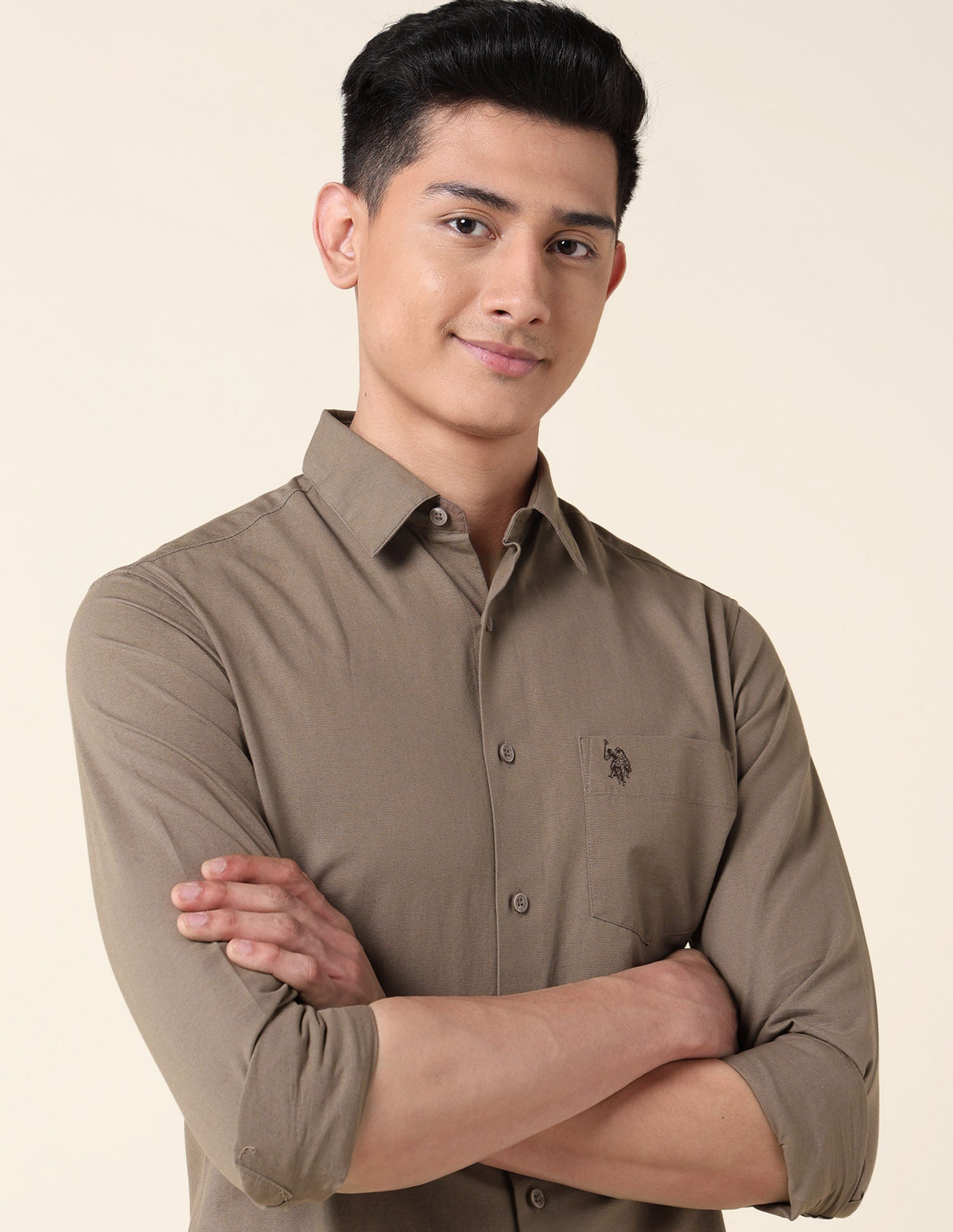 Tailored Fit Twill Shirt Brown - U.S. Polo Assn. India | Large