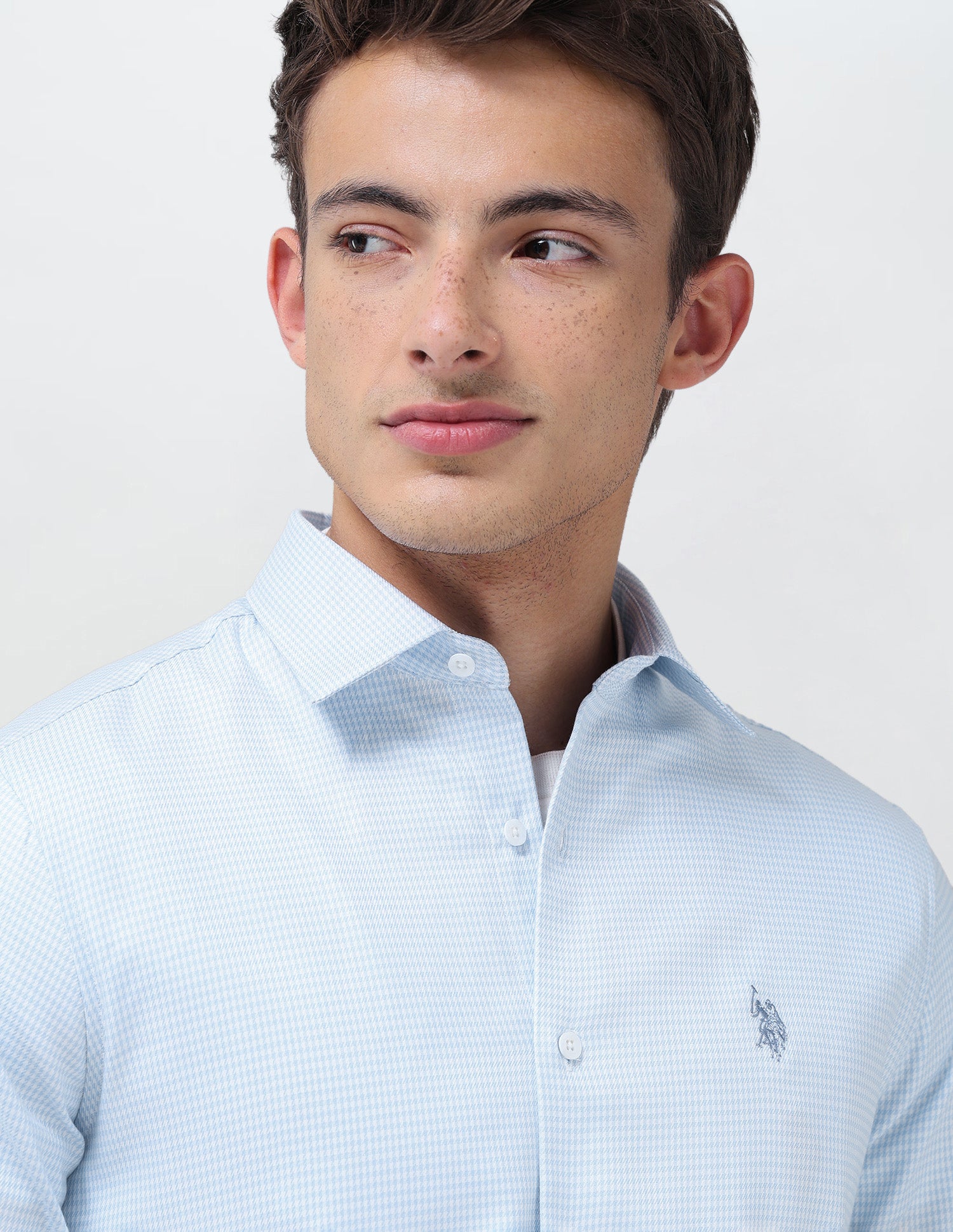 Tailored Fit Micro Checked Shirt Blue - U.S. Polo Assn. India | Large