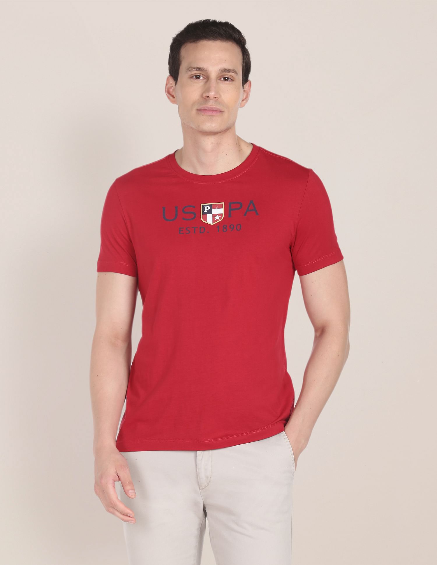 Crew Neck Brand Print Cotton T-Shirt