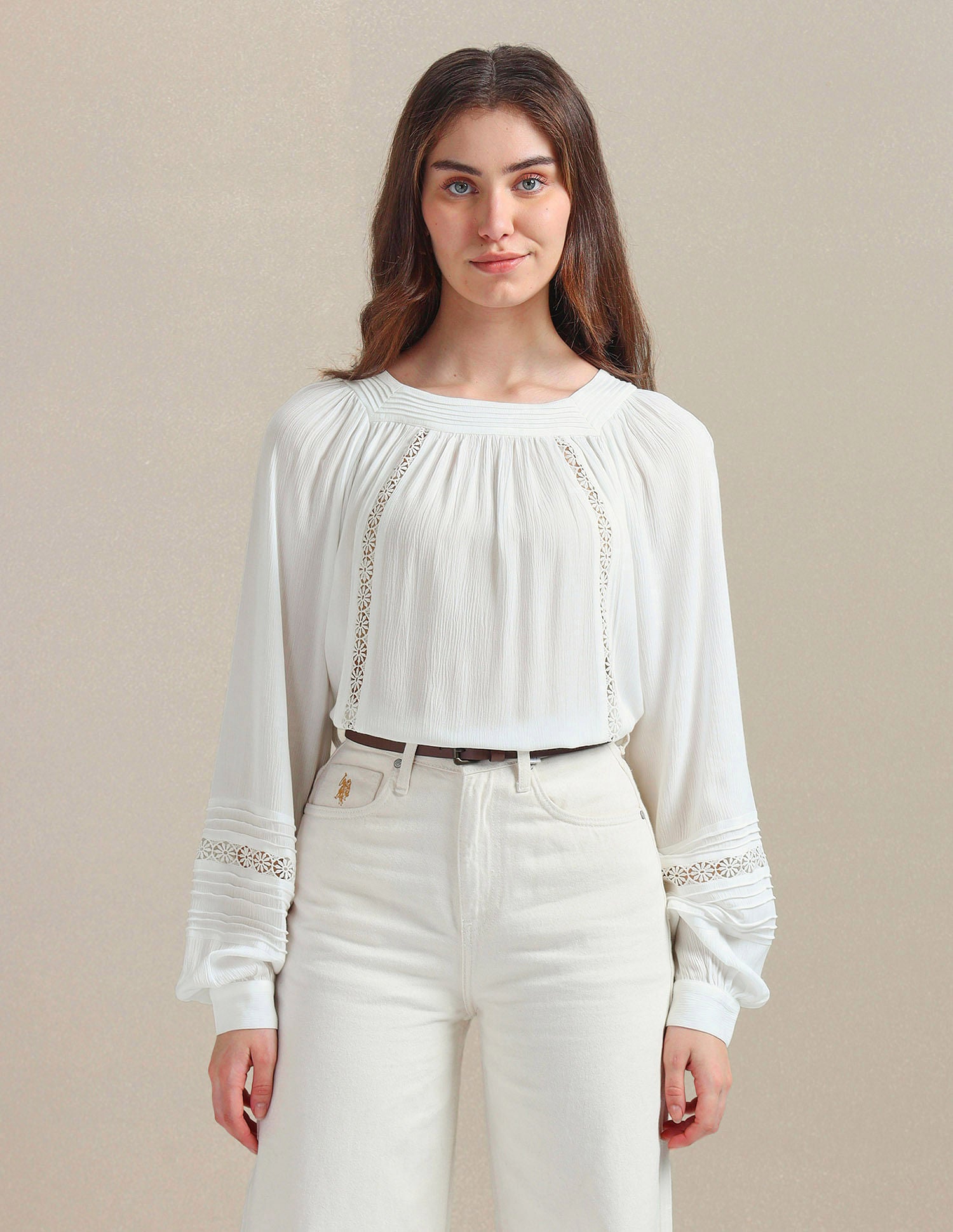 Bishop Sleeve Crinkle Viscose Top White - U.S. POLO ASSN. | Large