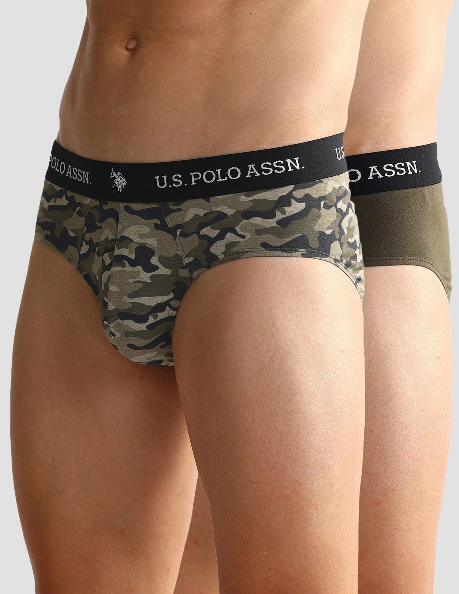 Elasticized Waist OEB09 Briefs - Pack Of 2 Camo Olive and Dark Olive - U.S. POLO ASSN. | Large