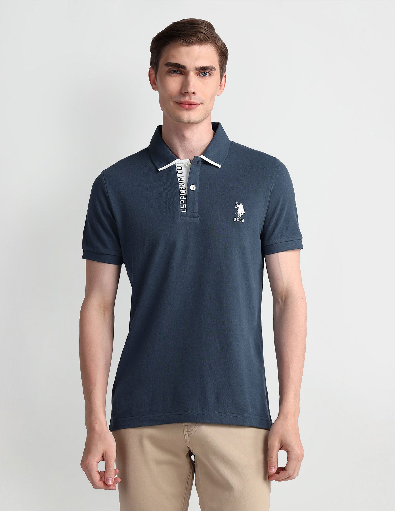 Muscle Fit Solid Polo Shirt Dark-Blue - U.S. Polo Assn. India | Large