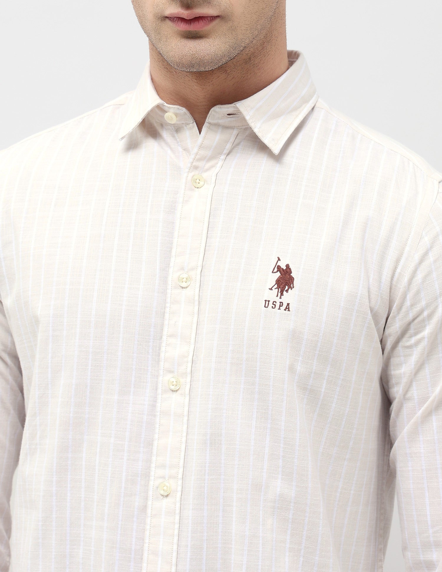 Regular Fit Vertical Striped Shirt Light Beige - U.S. POLO ASSN. | Large