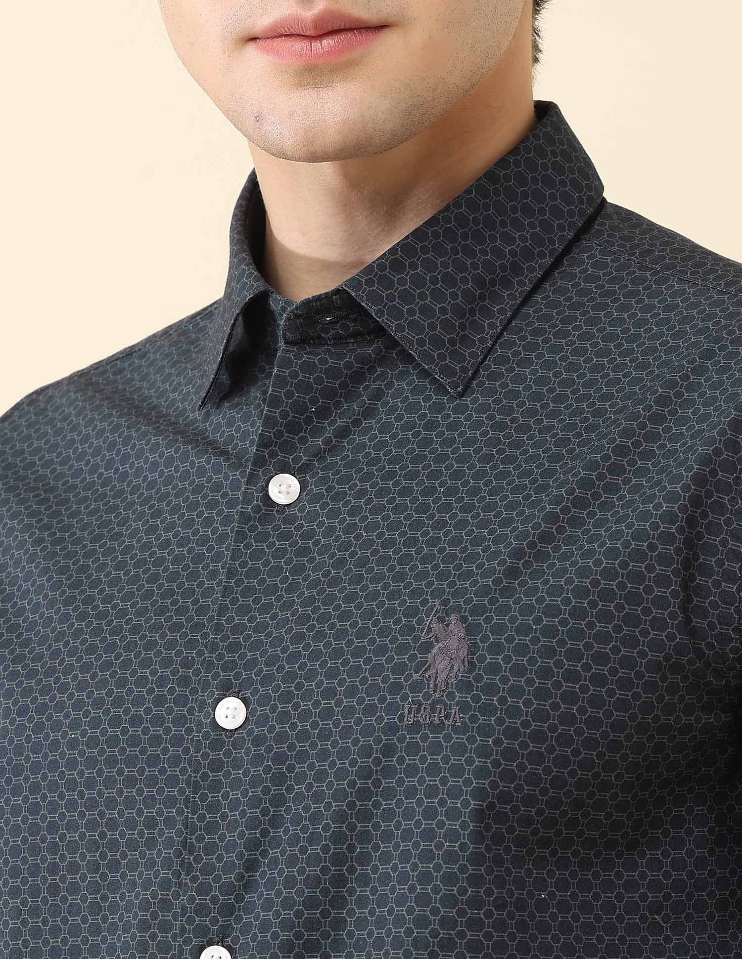 Geometric Printed Tailored Fit Shirt Navy - U.S. POLO ASSN. | Large