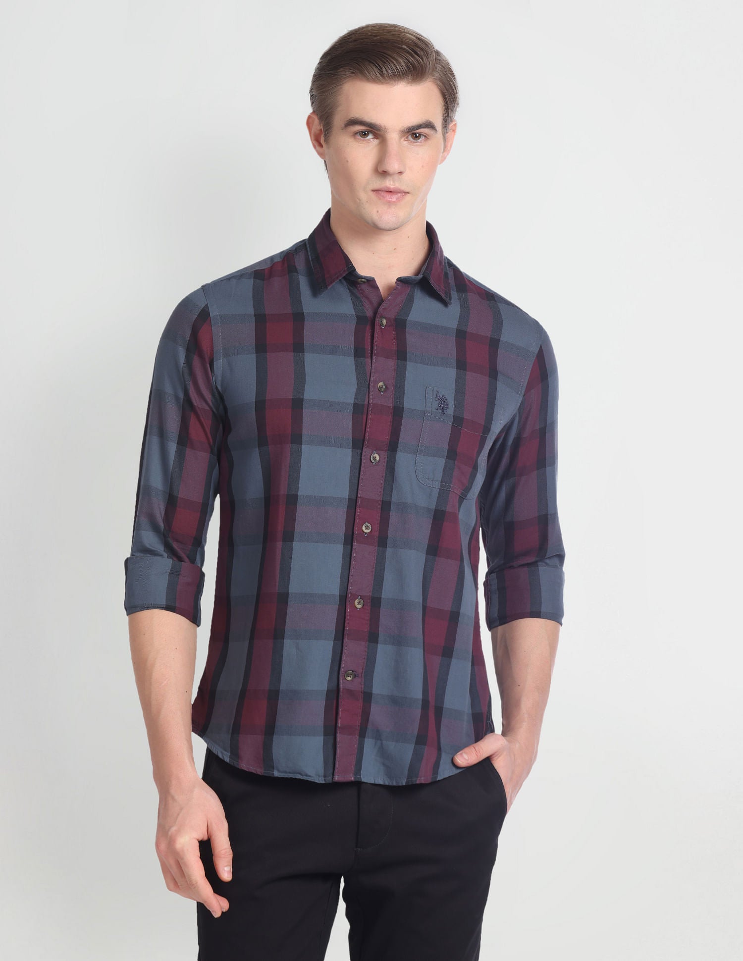Twill Cotton Shirt Maroon - U.S. Polo Assn. India | Large