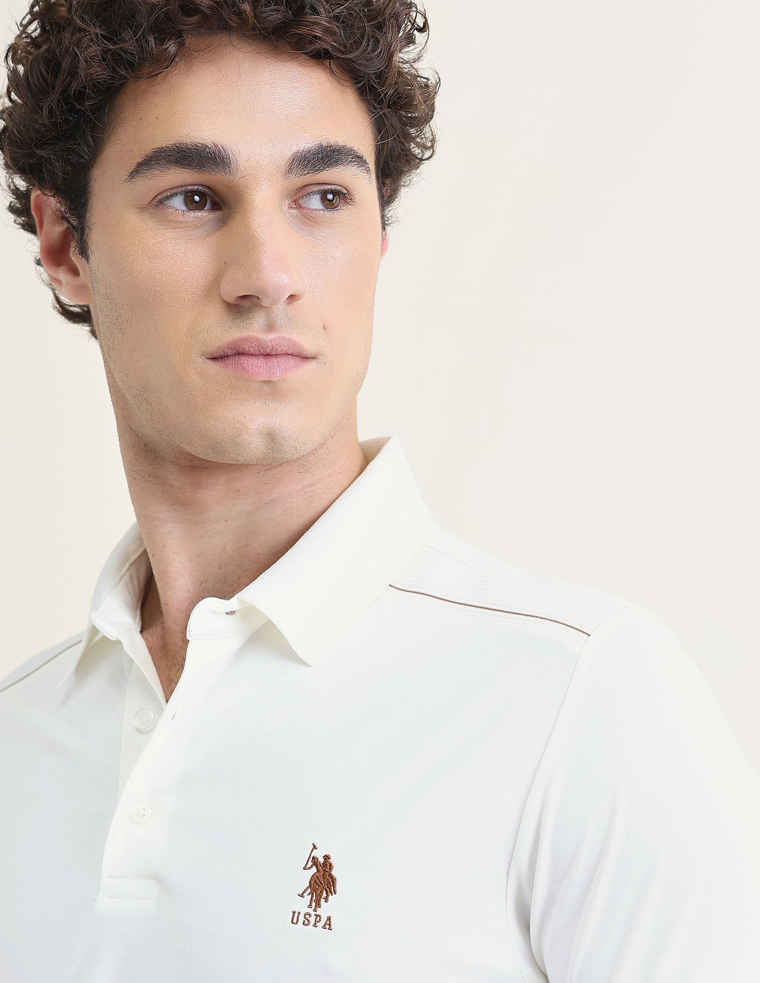 Solid Slim Fit Polo Shirt Off White - U.S. Polo Assn. India | Large