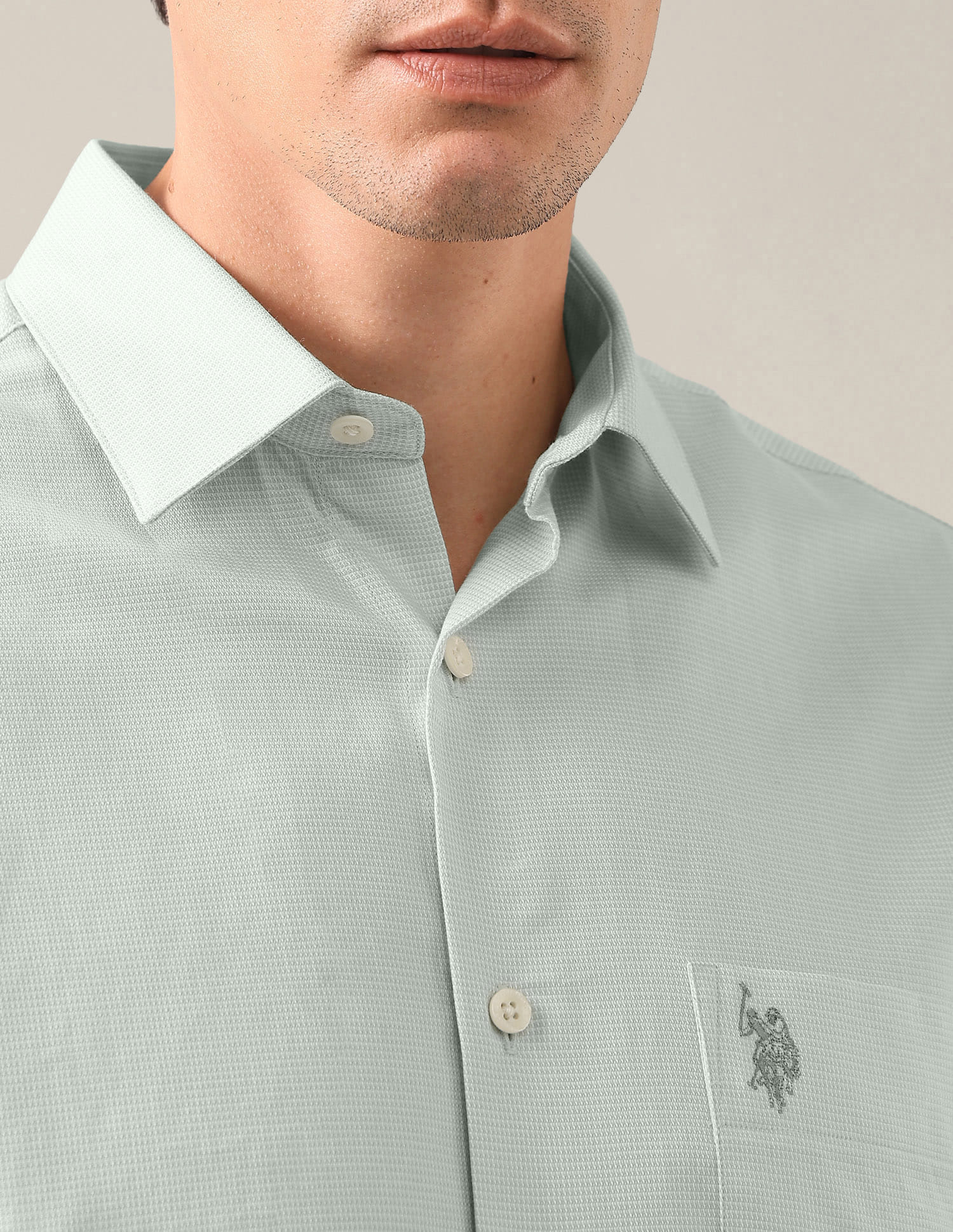 Textured Tailored Fit Shirt Green - U.S. Polo Assn. India | Large